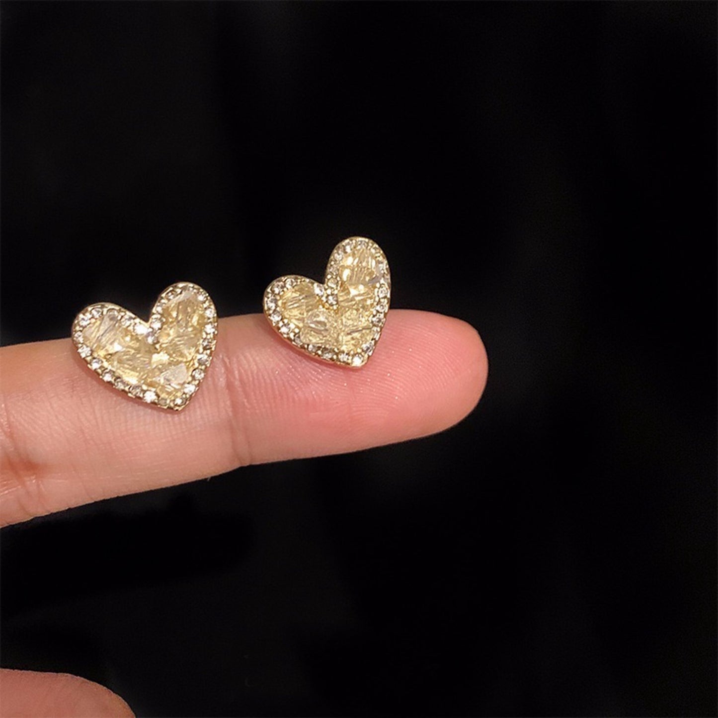Lemon Quartz Yellow Raw Crystal Stud Earrings | Sweetheart Gold Lace Dainty Stud