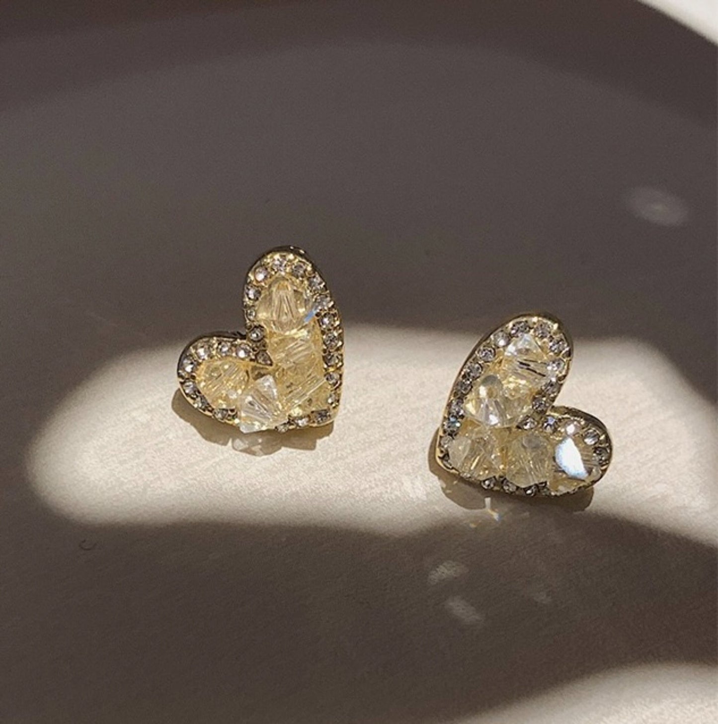 Lemon Quartz Yellow Raw Crystal Stud Earrings | Sweetheart Gold Lace Dainty Stud