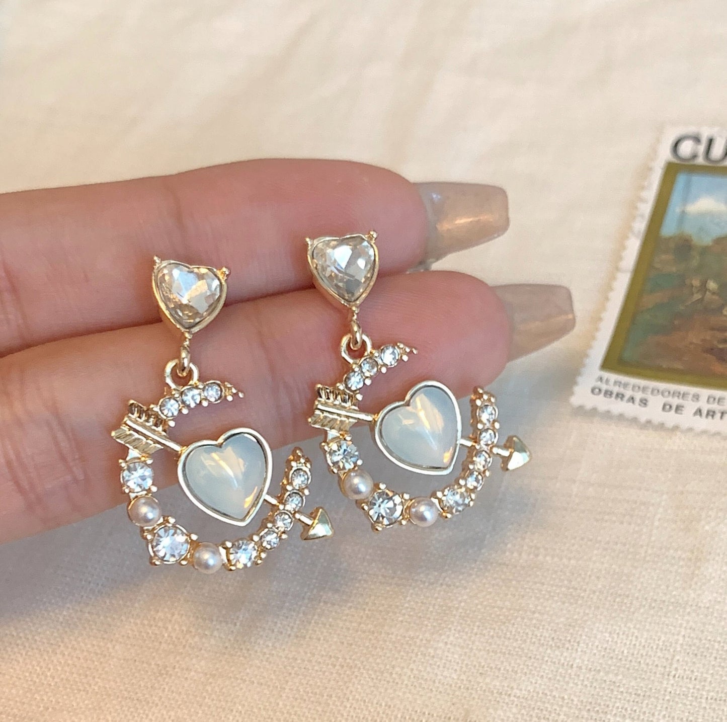 Baby Blue Kawaii Sailor Moon Earrings | Romantic Cupid Heart Moonstone Earrings