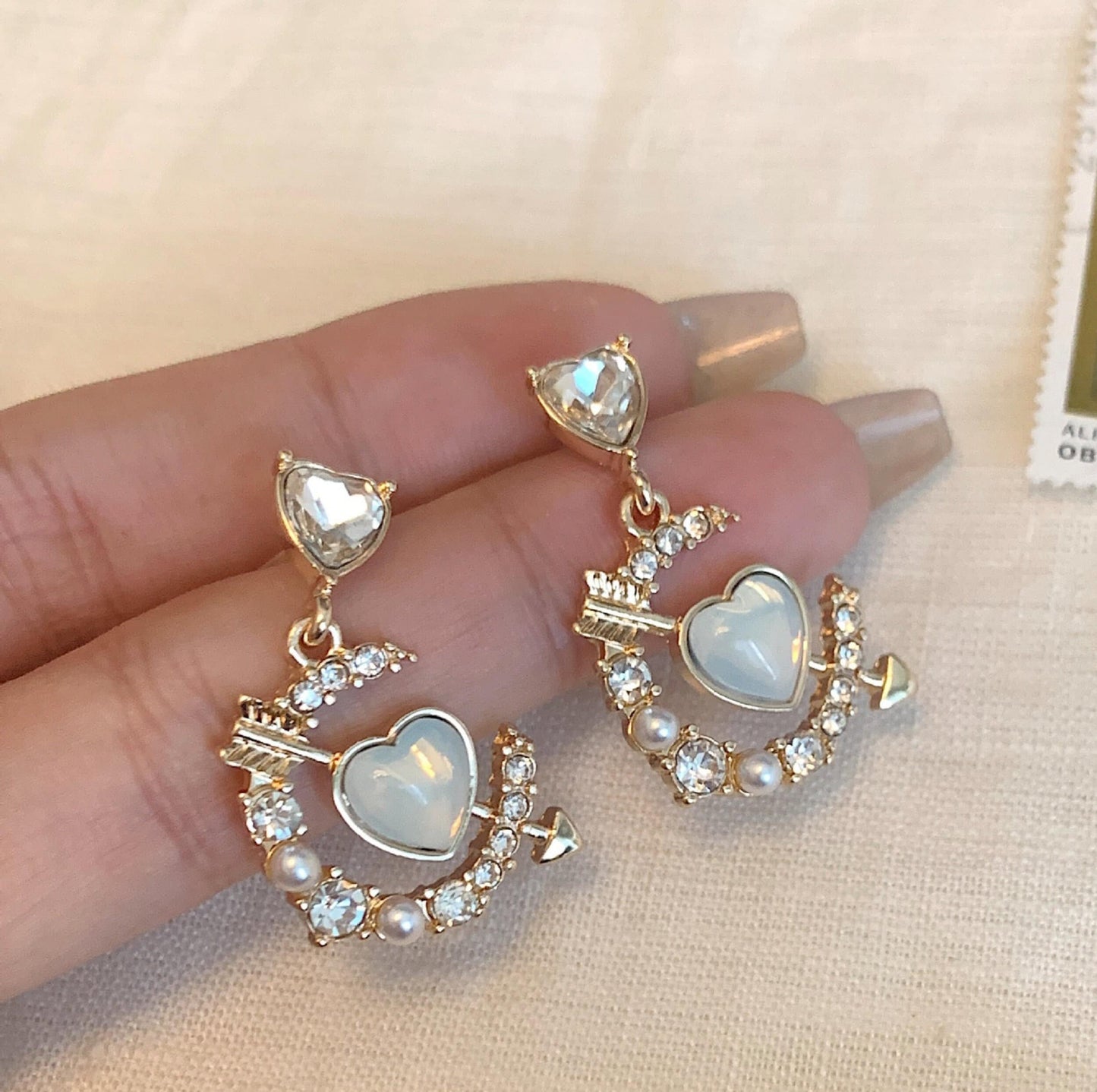 Baby Blue Kawaii Sailor Moon Earrings | Romantic Cupid Heart Moonstone Earrings