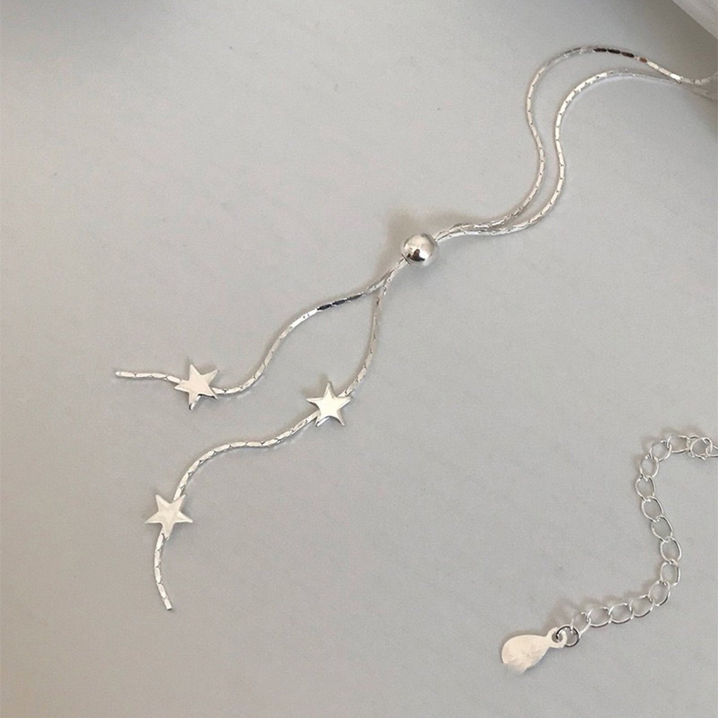 Shooting Star Lariat Drop Tassel Necklace | Silver Adjustable Layering Y-shape Necklace