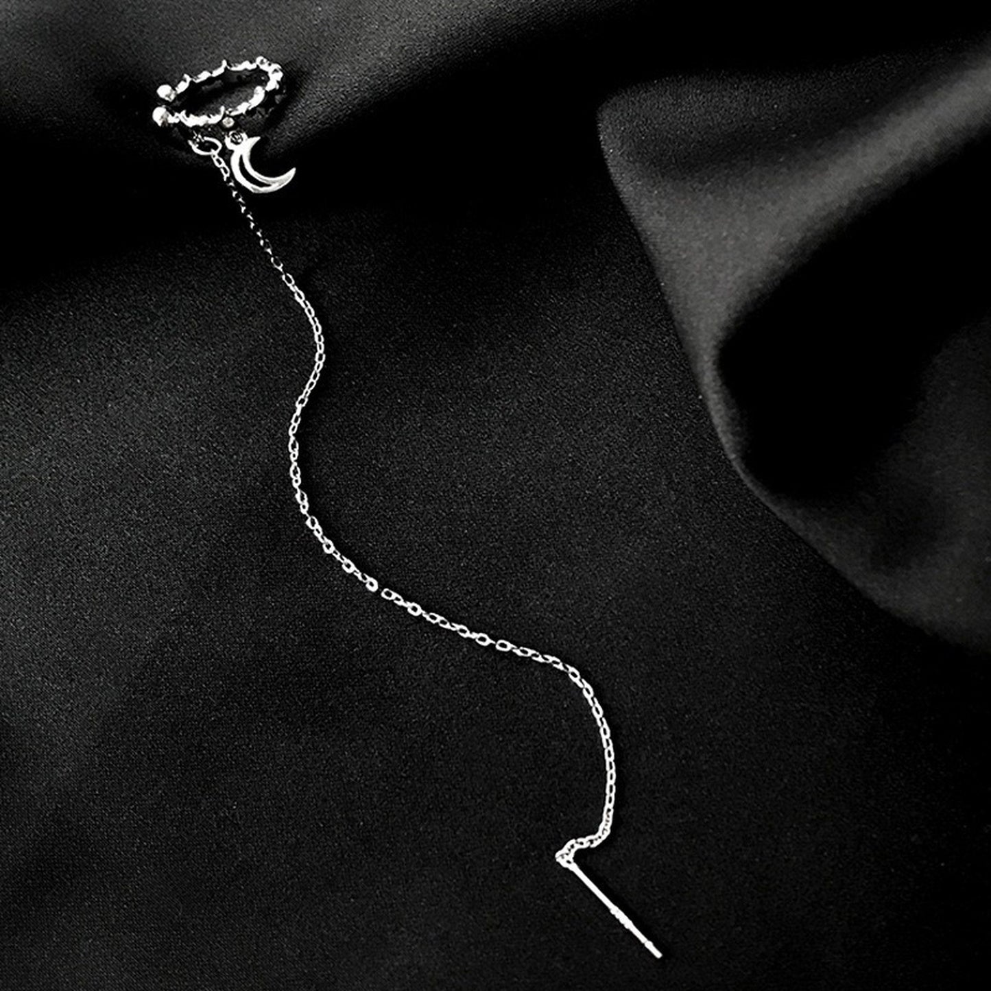 Celestial Ear Cuff Threader | Silver Dangle Chain Earrings | Tassel Cuff Wrap Earrings | Everyday Dainty Helix Cartilage Earrings