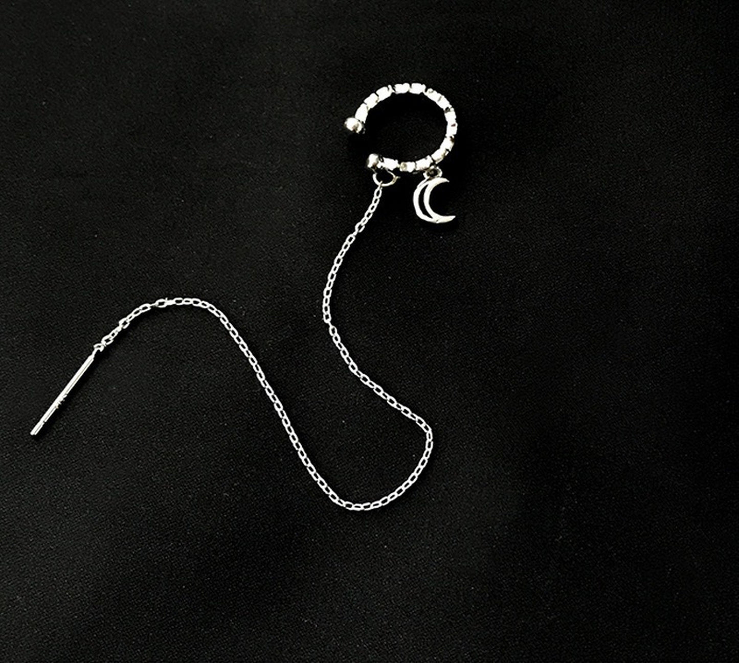 Celestial Ear Cuff Threader | Silver Dangle Chain Earrings | Tassel Cuff Wrap Earrings | Everyday Dainty Helix Cartilage Earrings