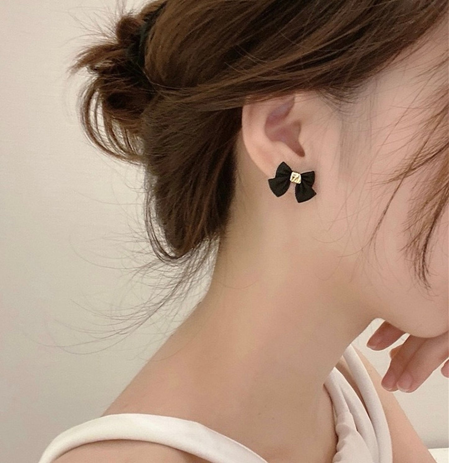 Audrey Hepburn Black Bow Earrings - Black Ribbon Goth Earrings
