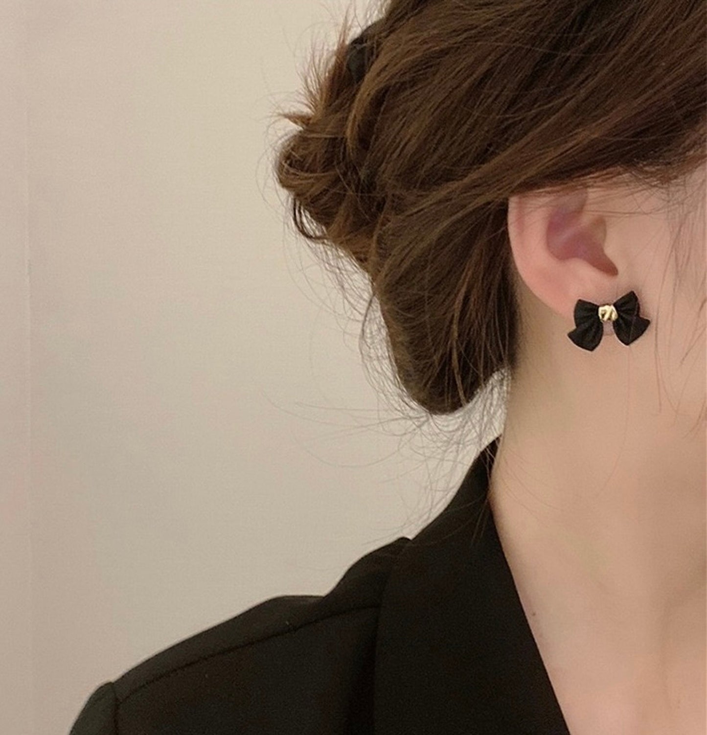 Audrey Hepburn Black Bow Earrings - Black Ribbon Goth Earrings