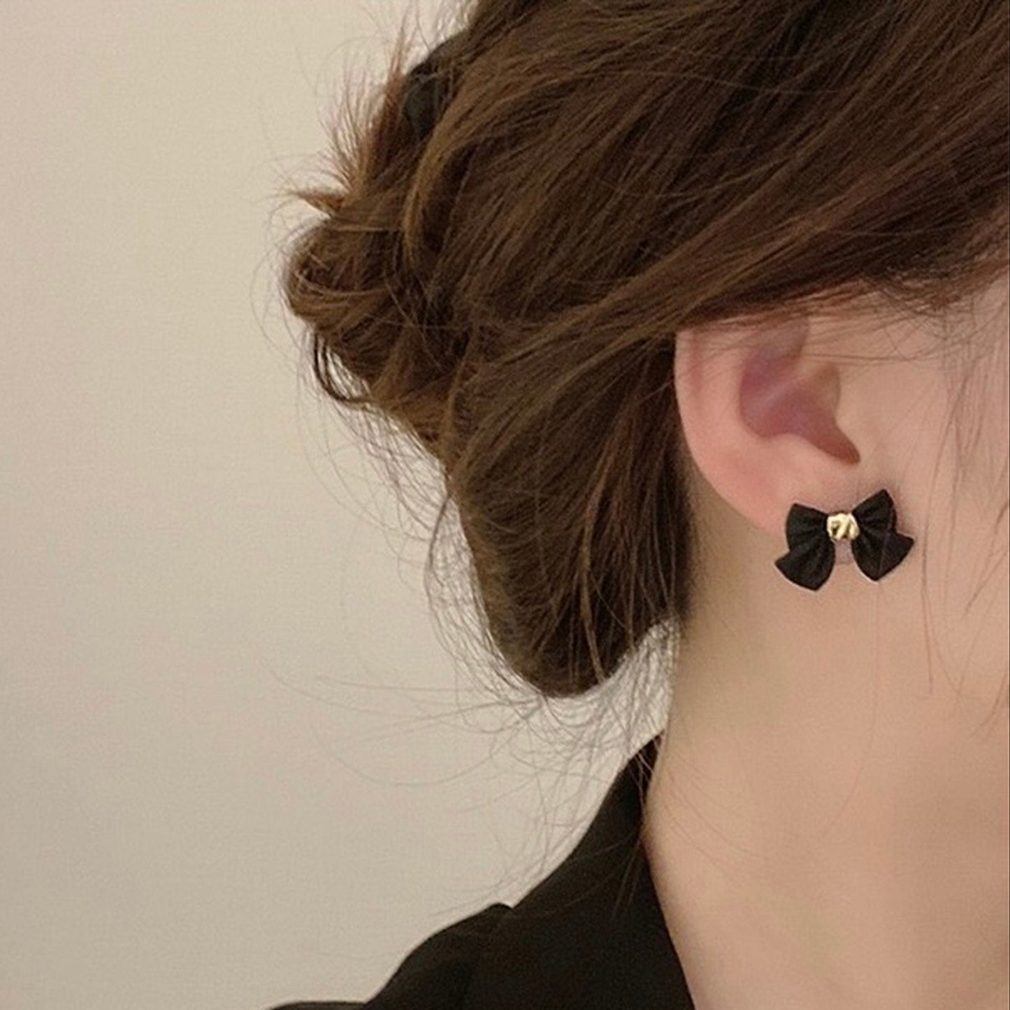 Audrey Hepburn Black Bow Earrings - Black Ribbon Goth Earrings