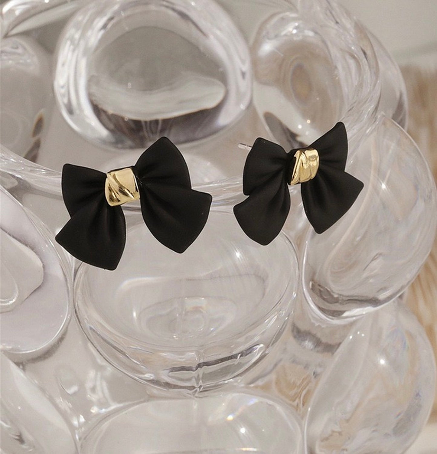 Audrey Hepburn Black Bow Earrings - Black Ribbon Goth Earrings