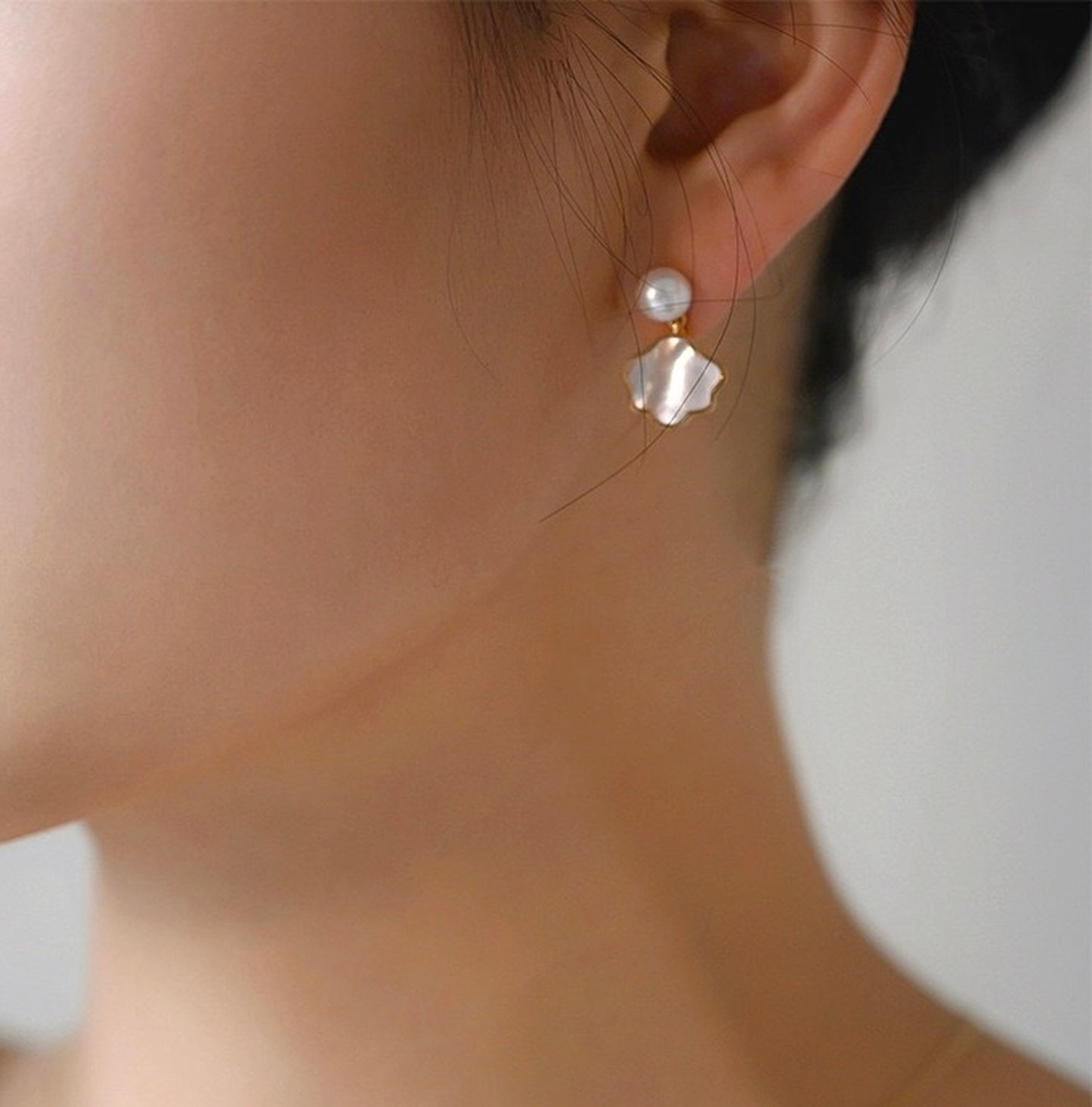 Mother of Pearl No Piercing Clip On Stud Earrings | Sky Clouds Drop Gold Earrings