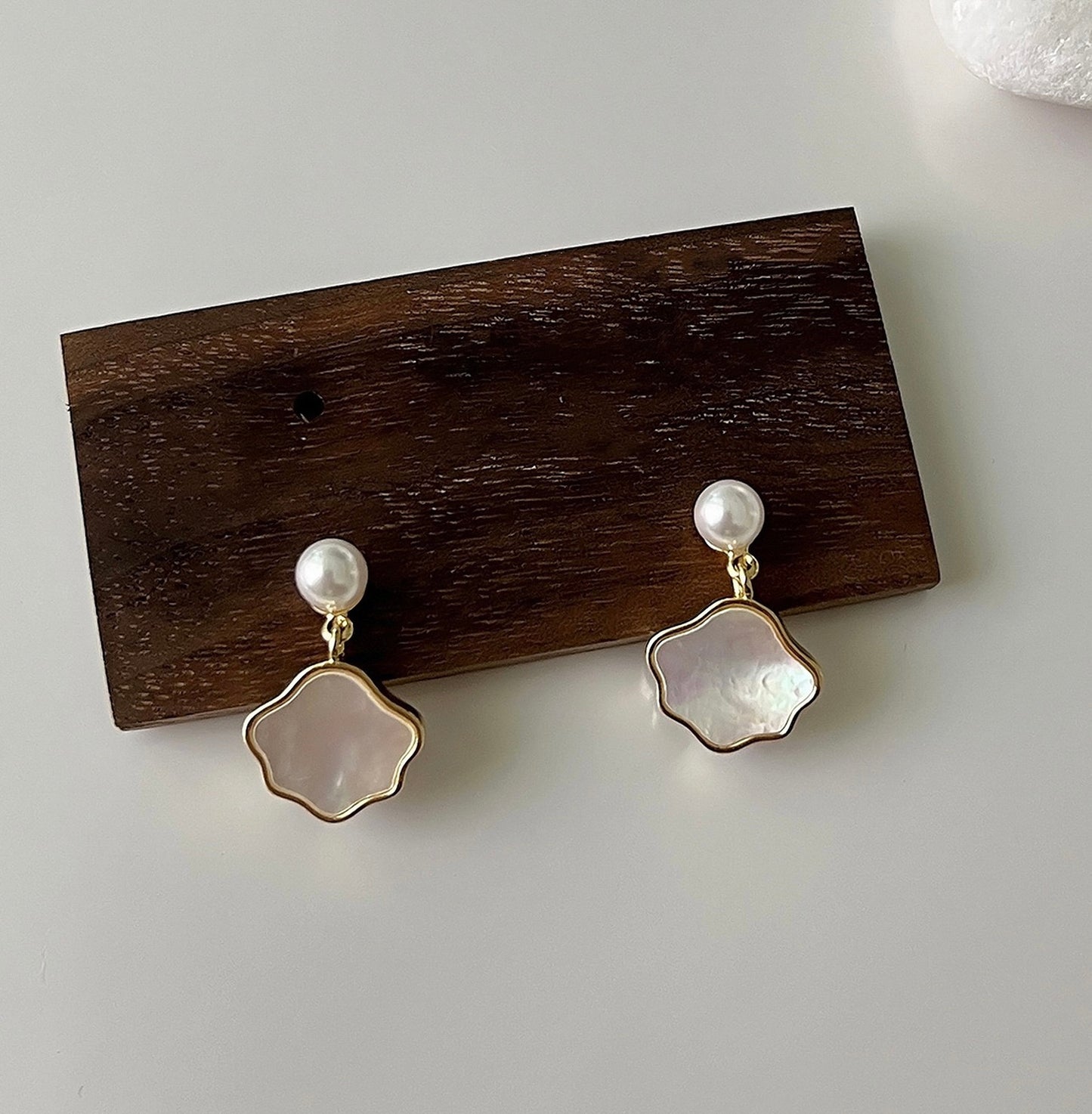Mother of Pearl No Piercing Clip On Stud Earrings | Sky Clouds Drop Gold Earrings