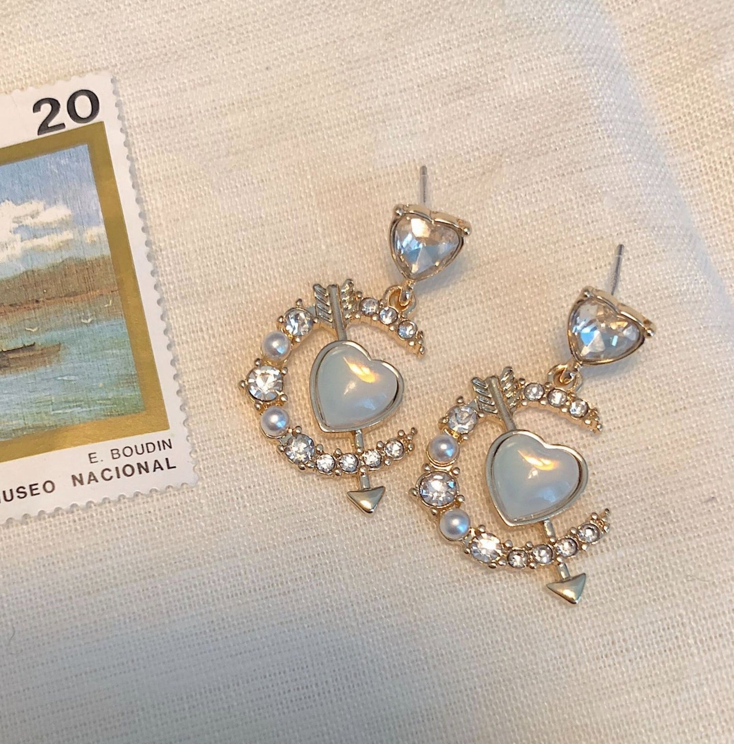 Baby Blue Kawaii Sailor Moon Earrings | Romantic Cupid Heart Moonstone Earrings