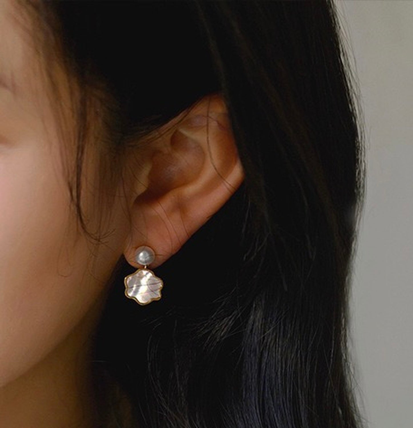 Mother of Pearl No Piercing Clip On Stud Earrings | Sky Clouds Drop Gold Earrings