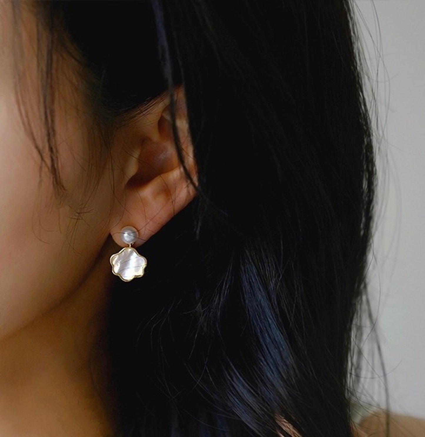 Mother of Pearl No Piercing Clip On Stud Earrings | Sky Clouds Drop Gold Earrings