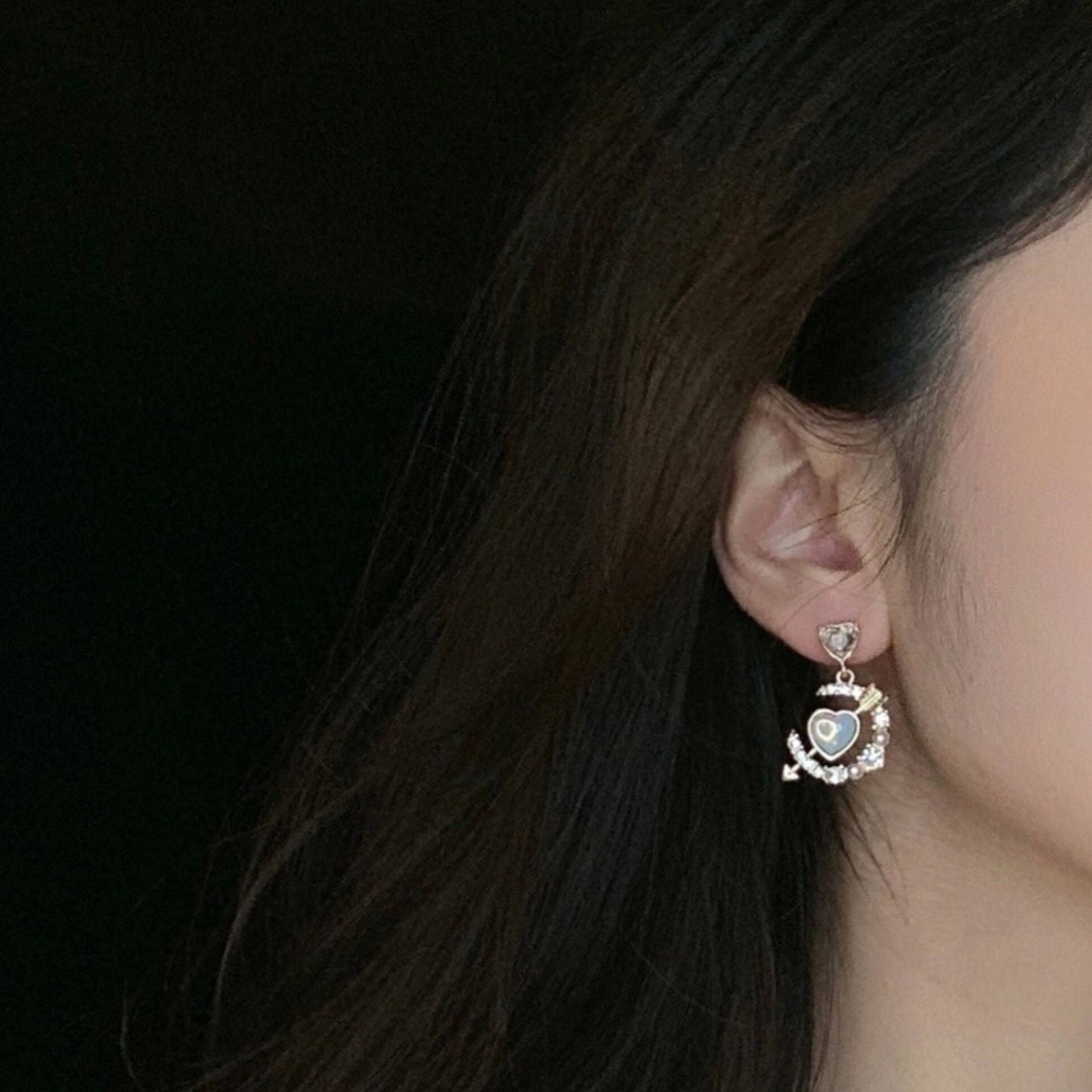 Baby Blue Kawaii Sailor Moon Earrings | Romantic Cupid Heart Moonstone Earrings
