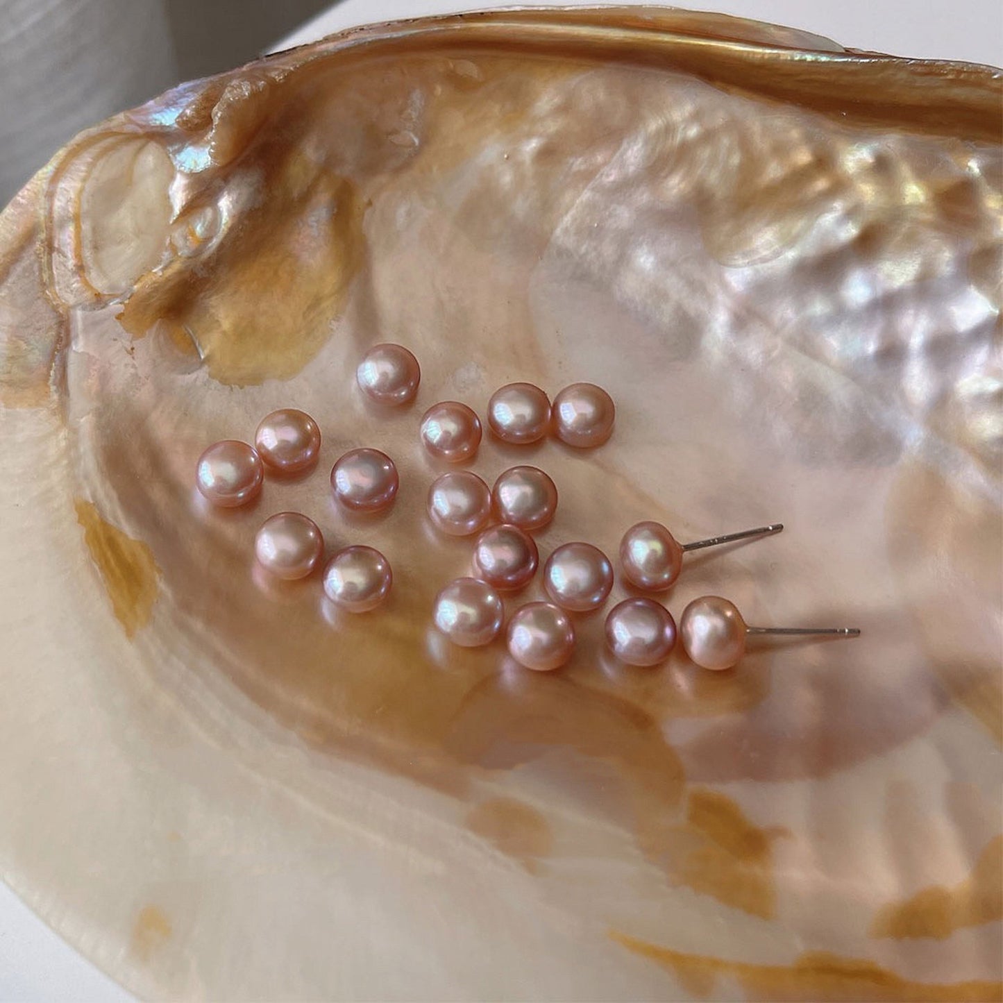 Natural Pink Pearl Everyday Simple Stud | 7mm Genuine Pink Purple Pearl Earrings