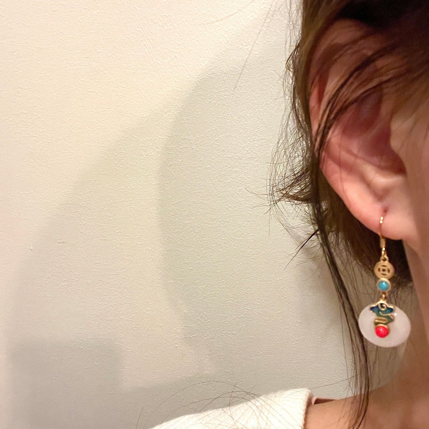 Natural Round Jade Earrings - Rotatable Gold Coin Vintage Statement Earrings