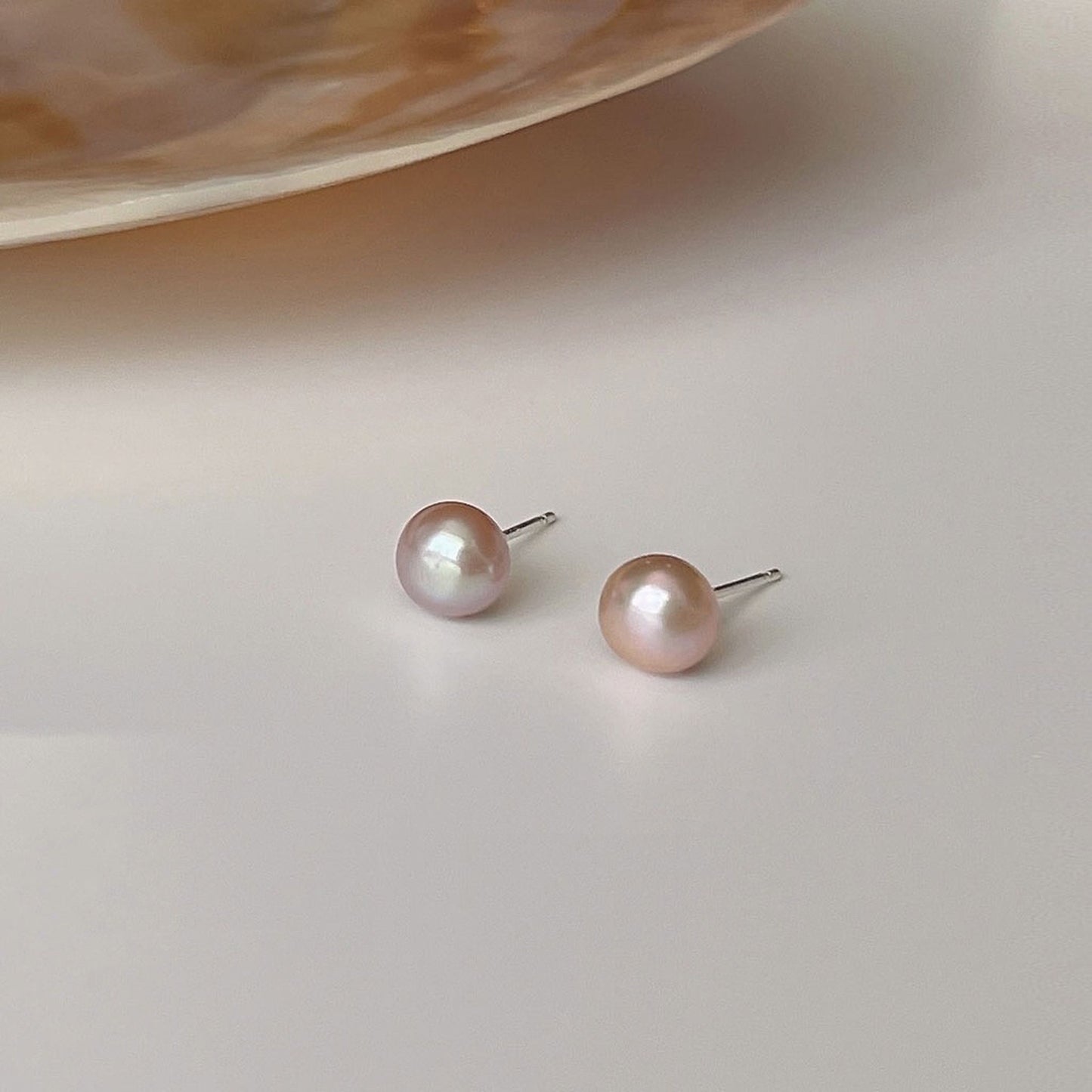 Natural Pink Pearl Everyday Simple Stud | 7mm Genuine Pink Purple Pearl Earrings