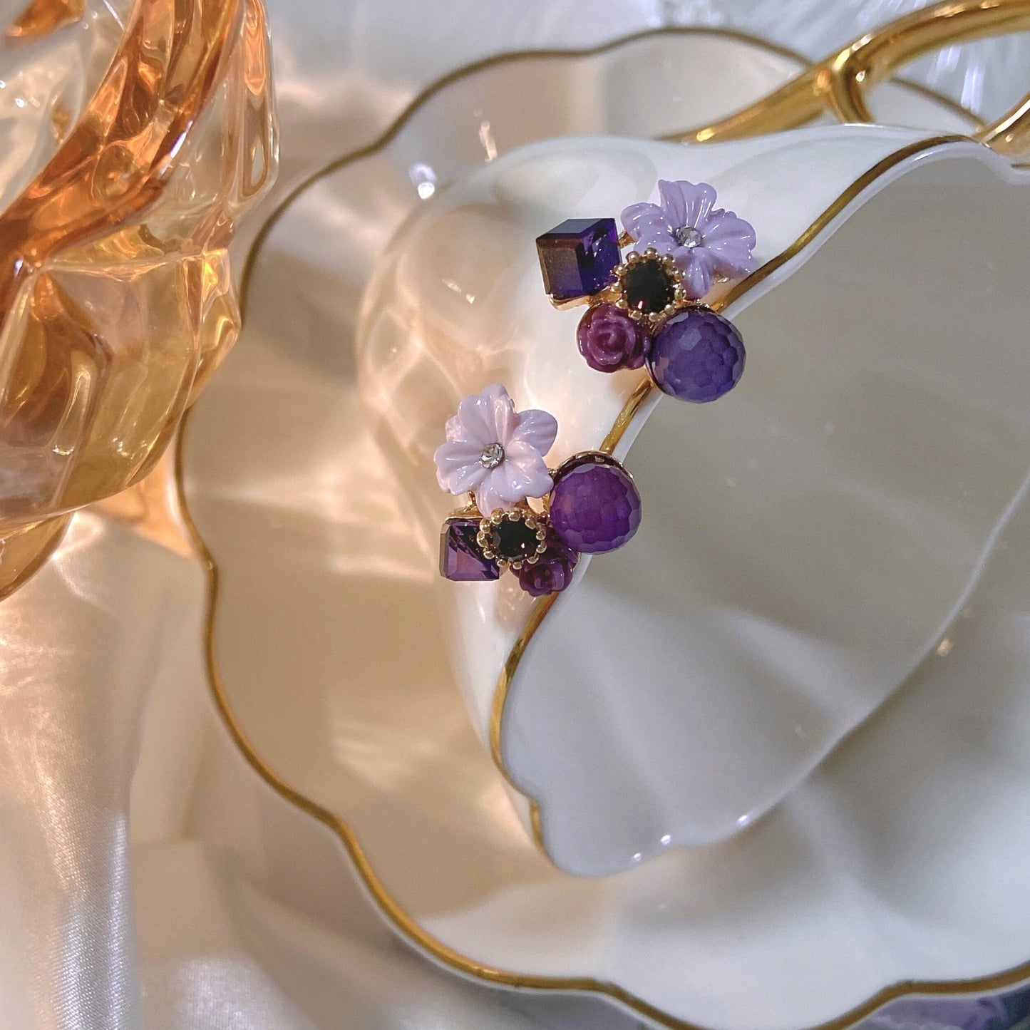 Handmade Violet Purple Floral Wreath Stud Earrings | Healing Crystal Earrings Gift