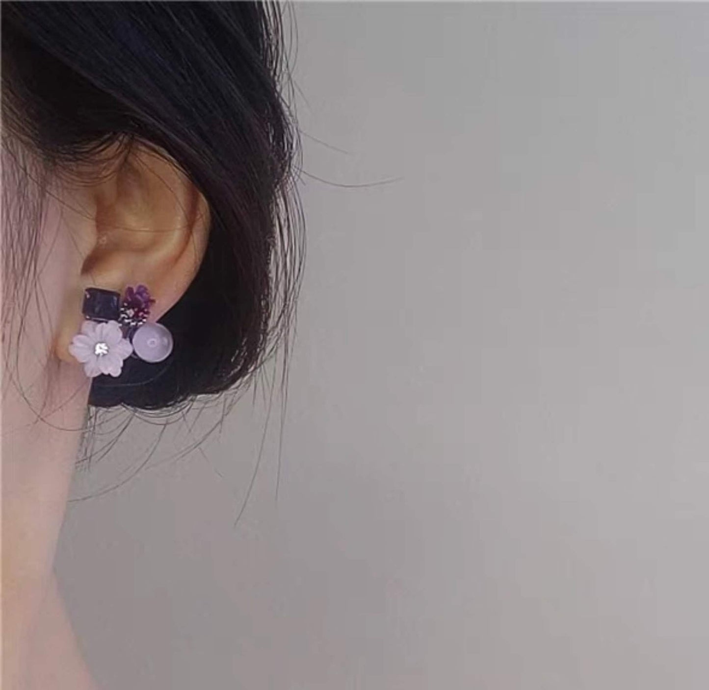 Handmade Violet Purple Floral Wreath Stud Earrings | Healing Crystal Earrings Gift