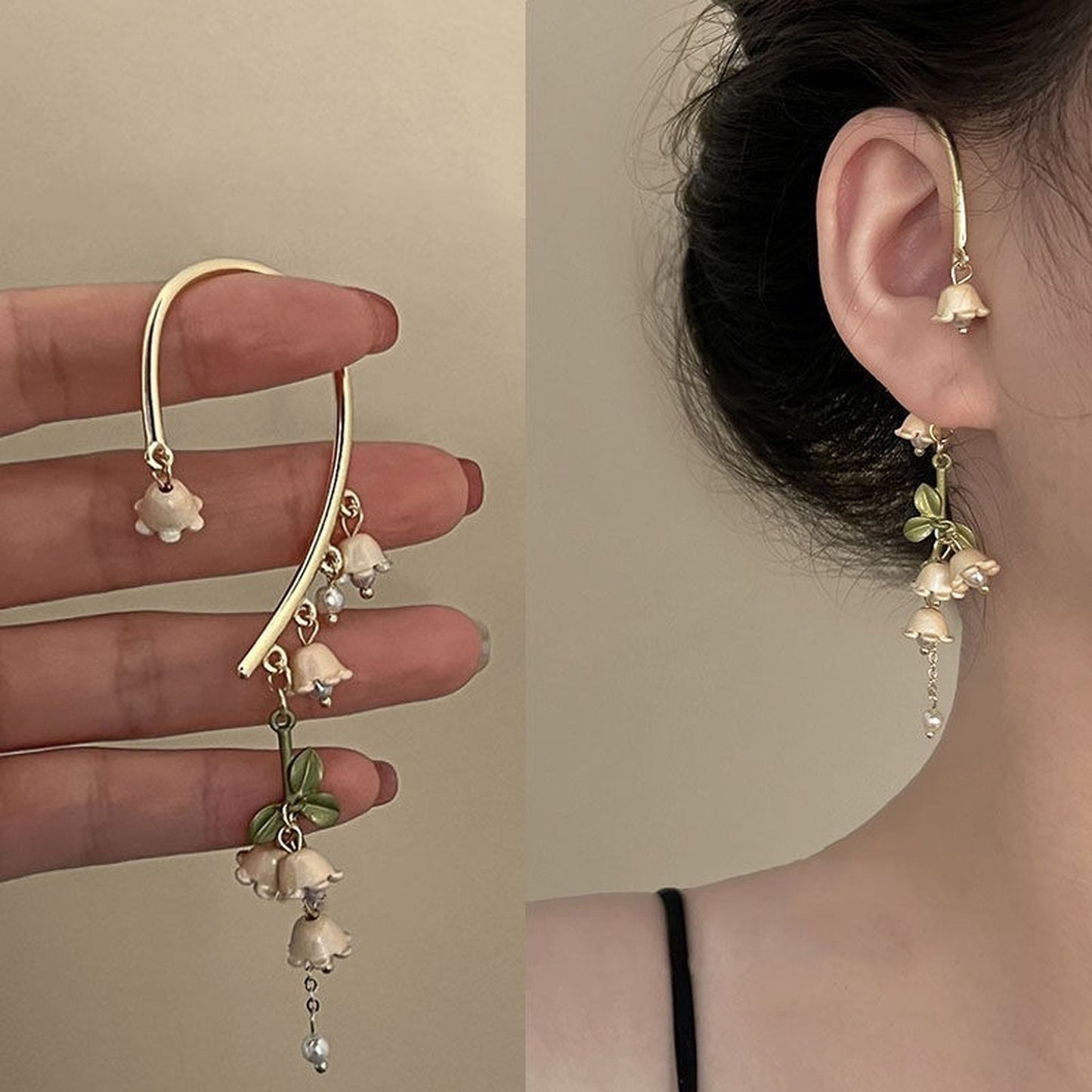 Fairycore Lily Flower Tassel Ear Wrap Cuff | No Piercing Floral Dangle Ear Climber