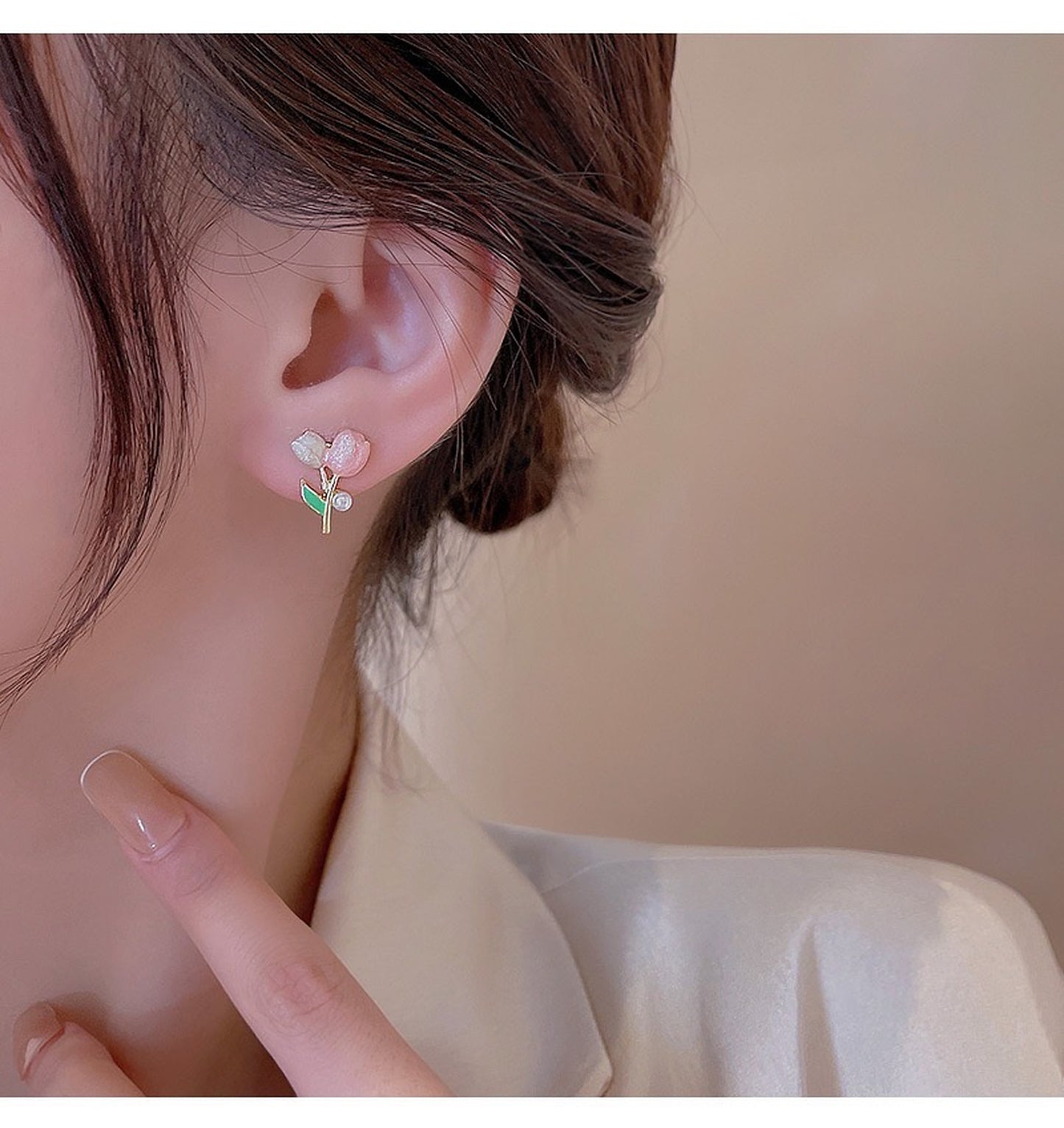 Cute Pastel Pink Tulip Stud Earrings - Fairycore Tulip Flower Stem Jewelry