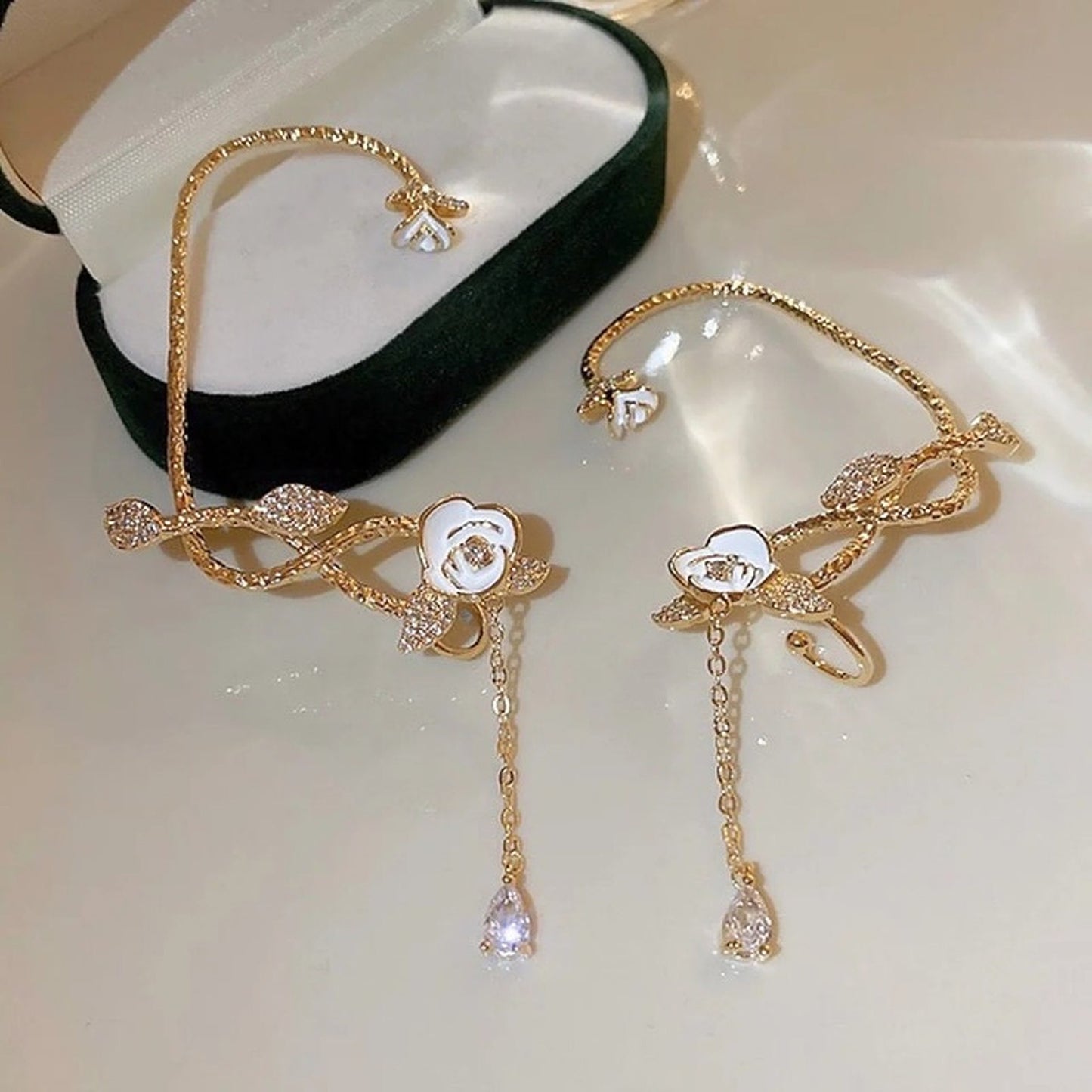 Romantic Fairycore No Piercing Floral Ear Wrap | Rose Vine Flower Ear Climber Cuff Crawler