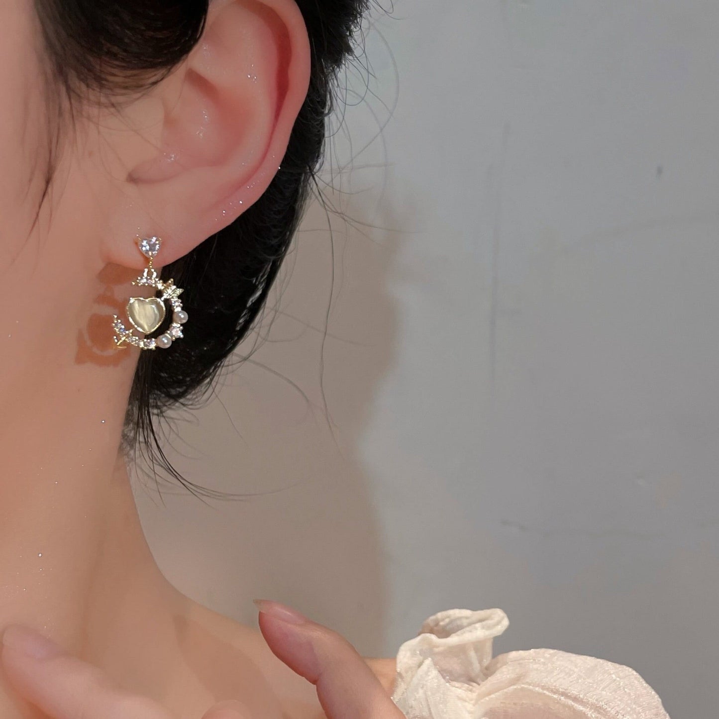 Sailor Moon Jupiter Romantic Heart earrings - Y2K Cupid Love Crescent Moon Dangle Earrings