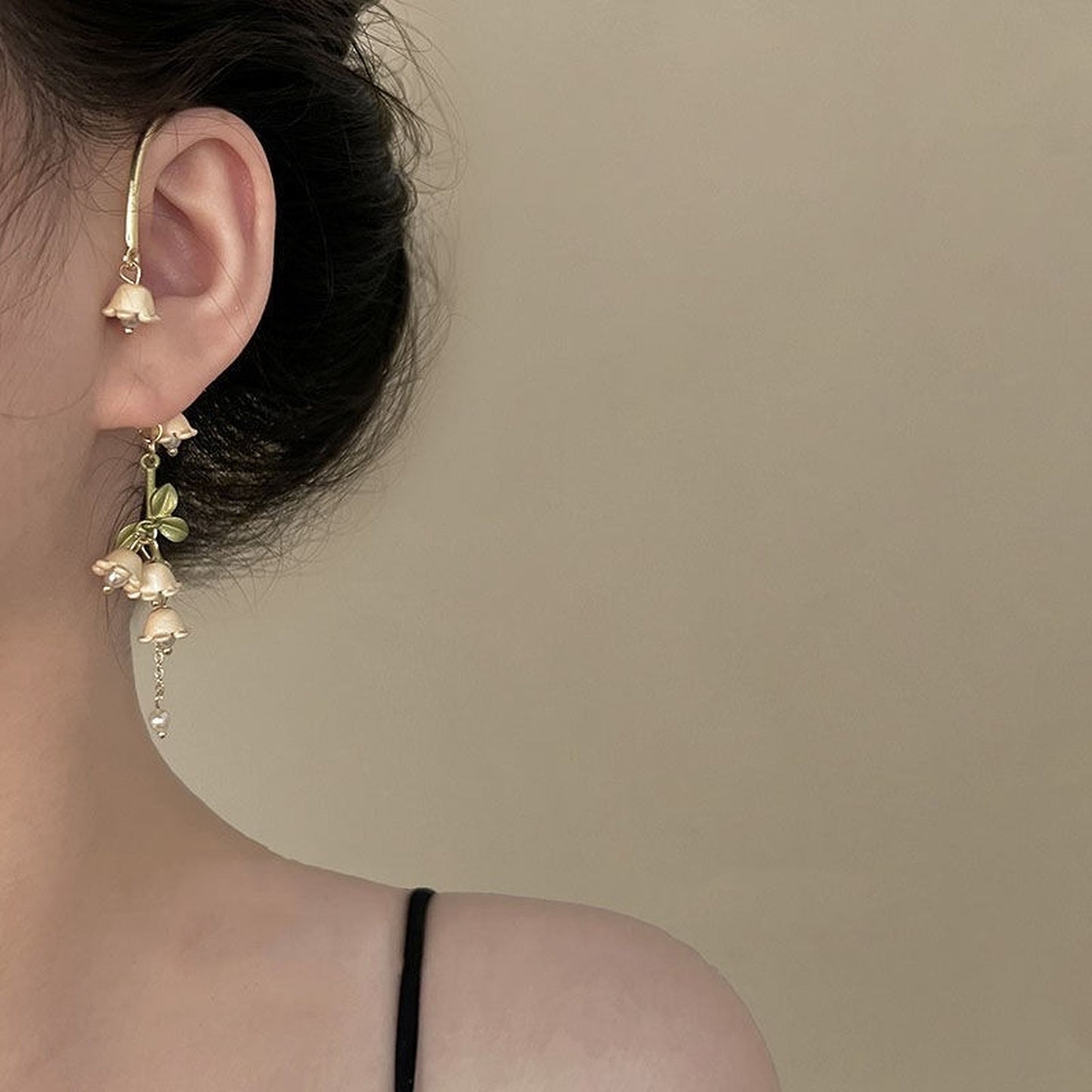 Fairycore Lily Flower Tassel Ear Wrap Cuff | No Piercing Floral Dangle Ear Climber