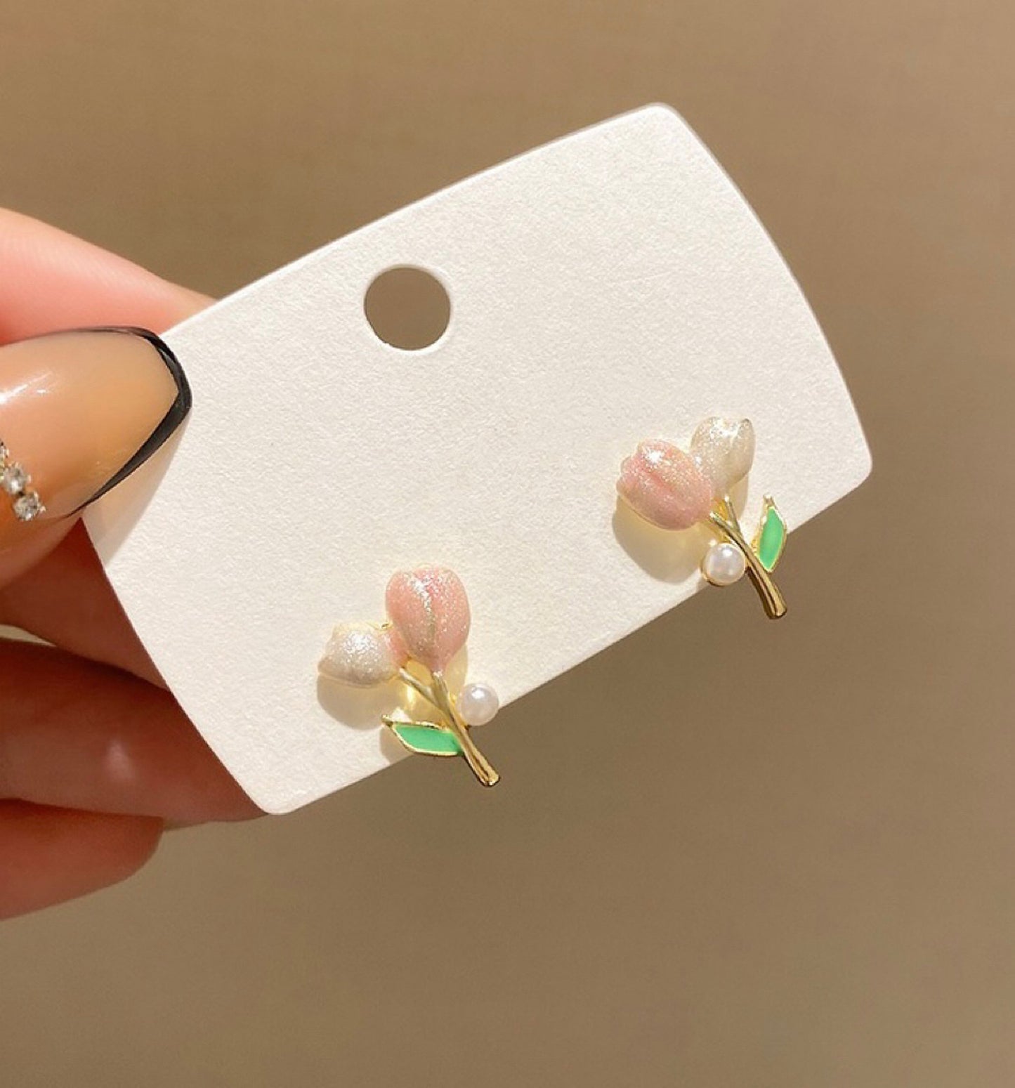 Cute Pastel Pink Tulip Stud Earrings - Fairycore Tulip Flower Stem Jewelry