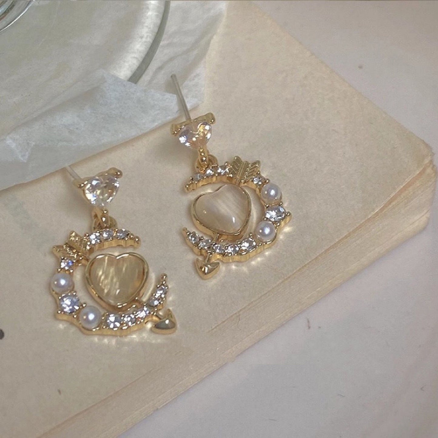 Sailor Moon Jupiter Romantic Heart earrings - Y2K Cupid Love Crescent Moon Dangle Earrings