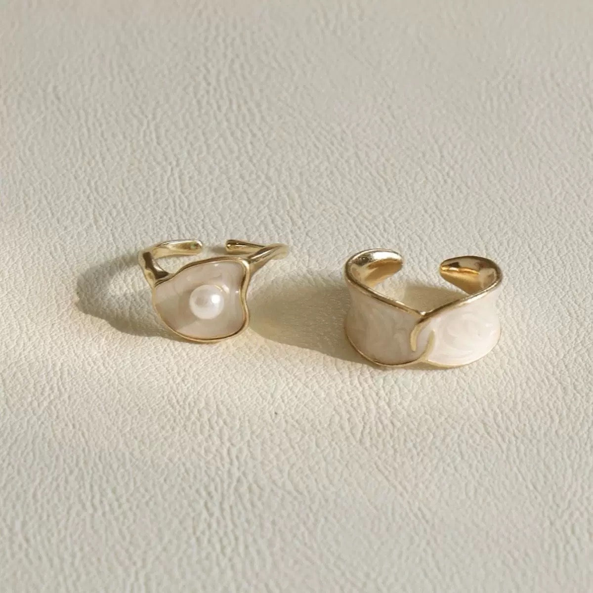 Mother of Pearl Chunky Gold Open Ring | Unique Freshwater Pearl and Shell Cocktail Rings
