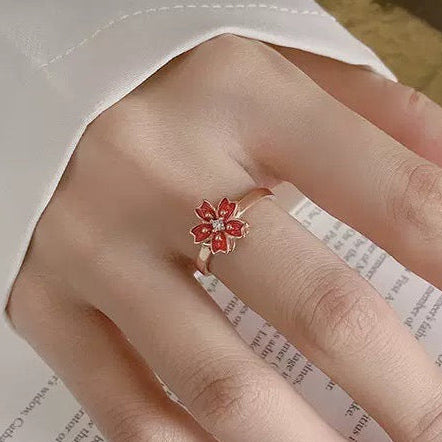 Unique 3D Rotatable Cherry Blossom Rosegold Ring - Pink Japanese Sakura Flower Statement Ring