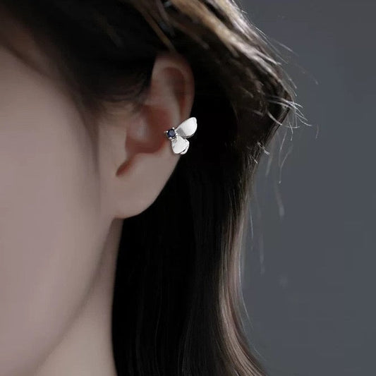 Luna Blue Bow Ear Cuff - Minimalist Silver No Piercing Ear Cuff
