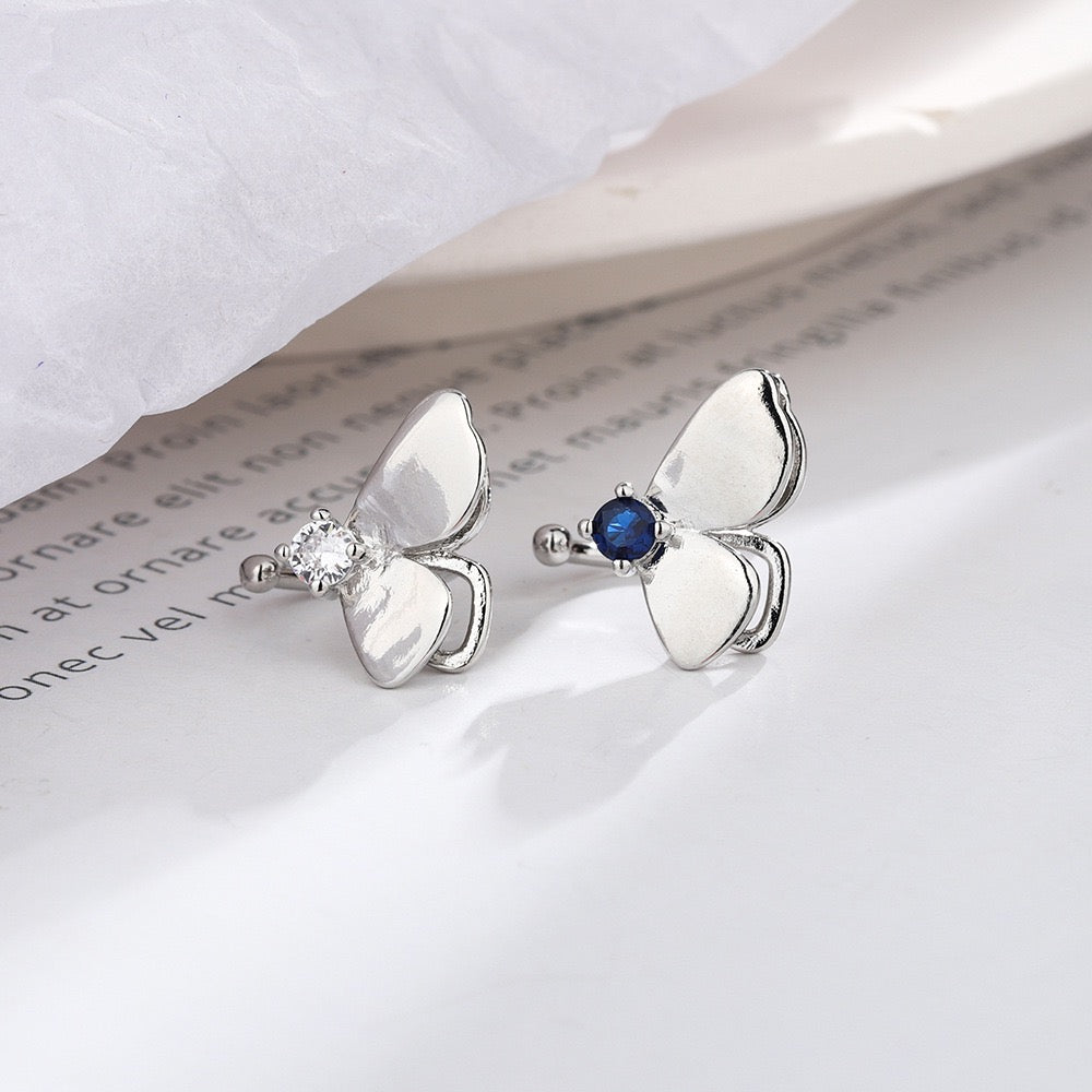 Luna Blue Bow Ear Cuff - Minimalist Silver No Piercing Ear Cuff
