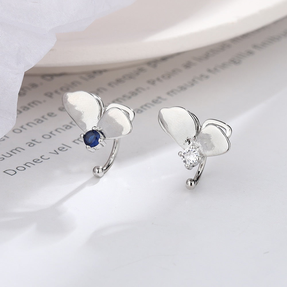 Luna Blue Bow Ear Cuff - Minimalist Silver No Piercing Ear Cuff
