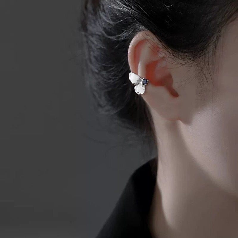 Luna Blue Bow Ear Cuff - Minimalist Silver No Piercing Ear Cuff