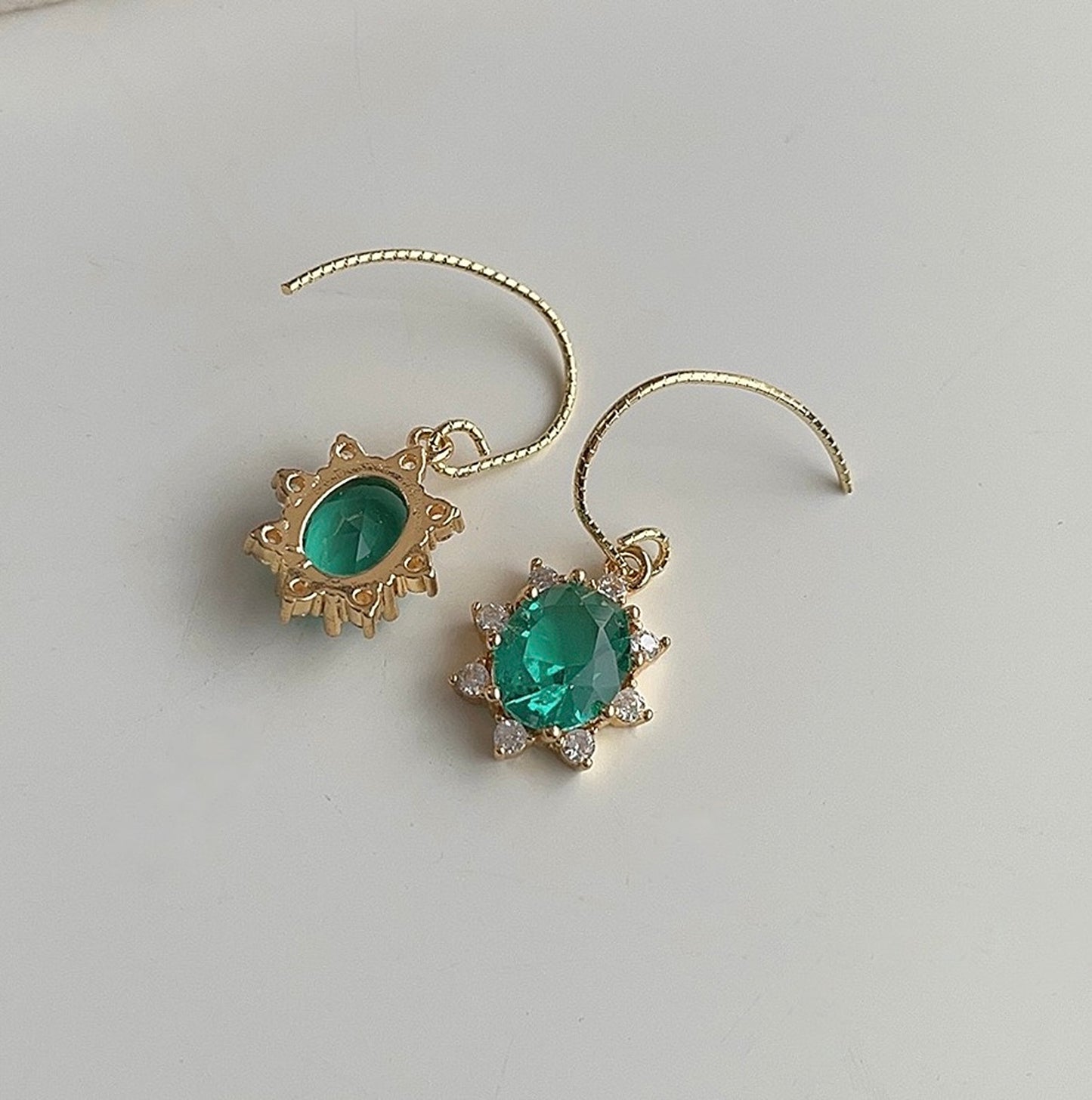 Aqua Blue Gemstone Gold Lace Oval Drop Earrings | Lake Green Crystal Jewelry Gifts