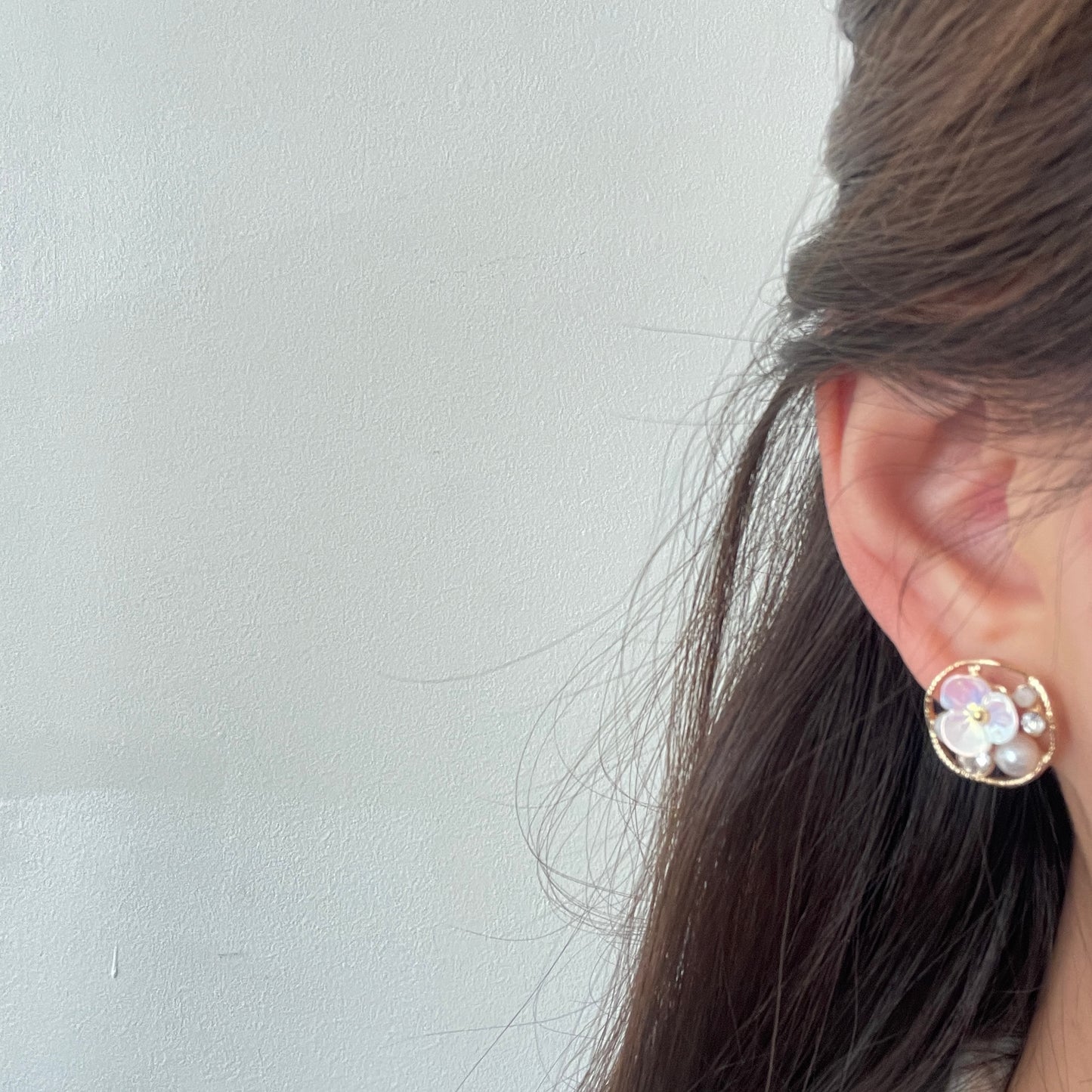 Handmade Flower Cluster Gold Hoop Earrings | Cherry Blossom Sakura Floral Studs