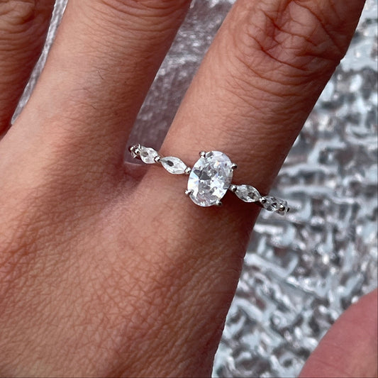 Oval cut engagement ring, Lab created diamond ring, Solitaire ring, Anniversary wedding promise ring, Silver band, Multi stones ring, gift