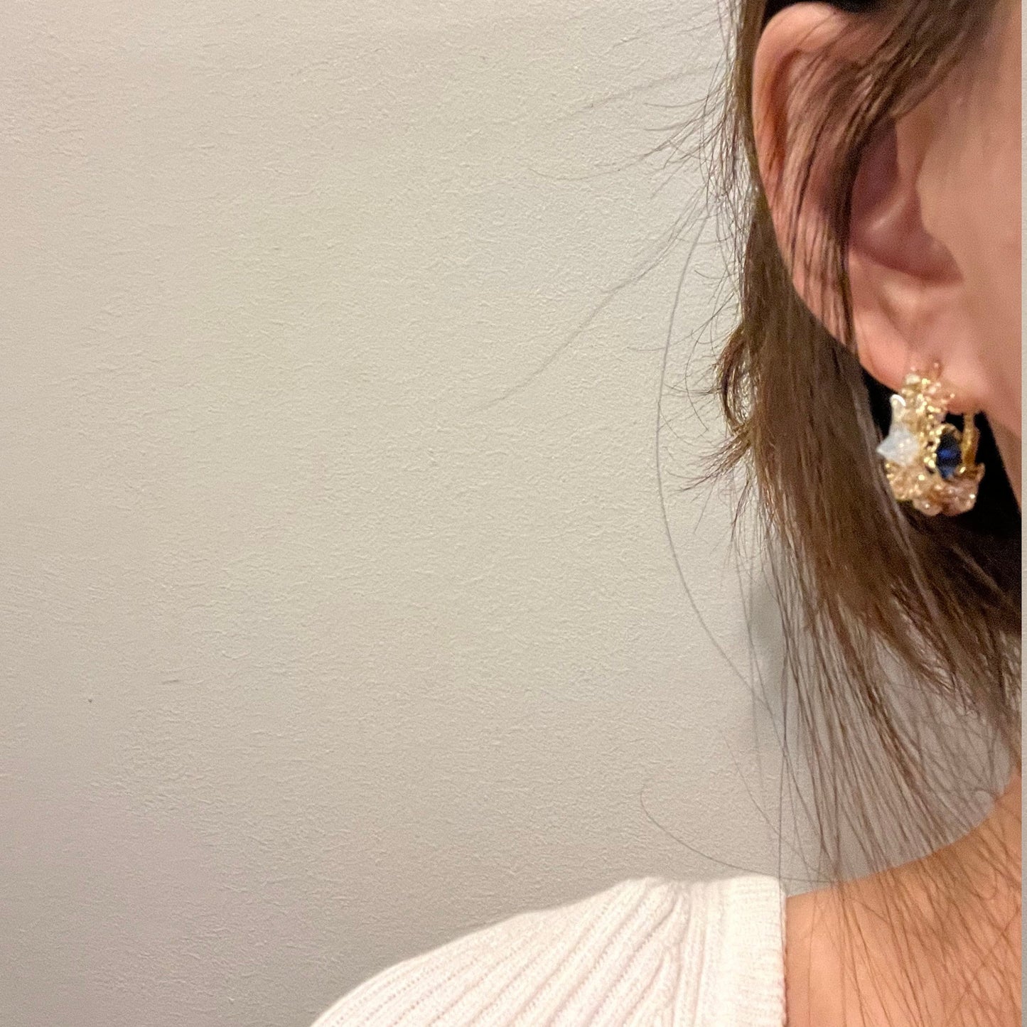 Flower Hoop Earrings, 14K Gold Gemstone Earrings, Cluster Floral Earrings, Dainty Crystal Earrings, Rainbow Hoop Earrings, Handmade Earrings