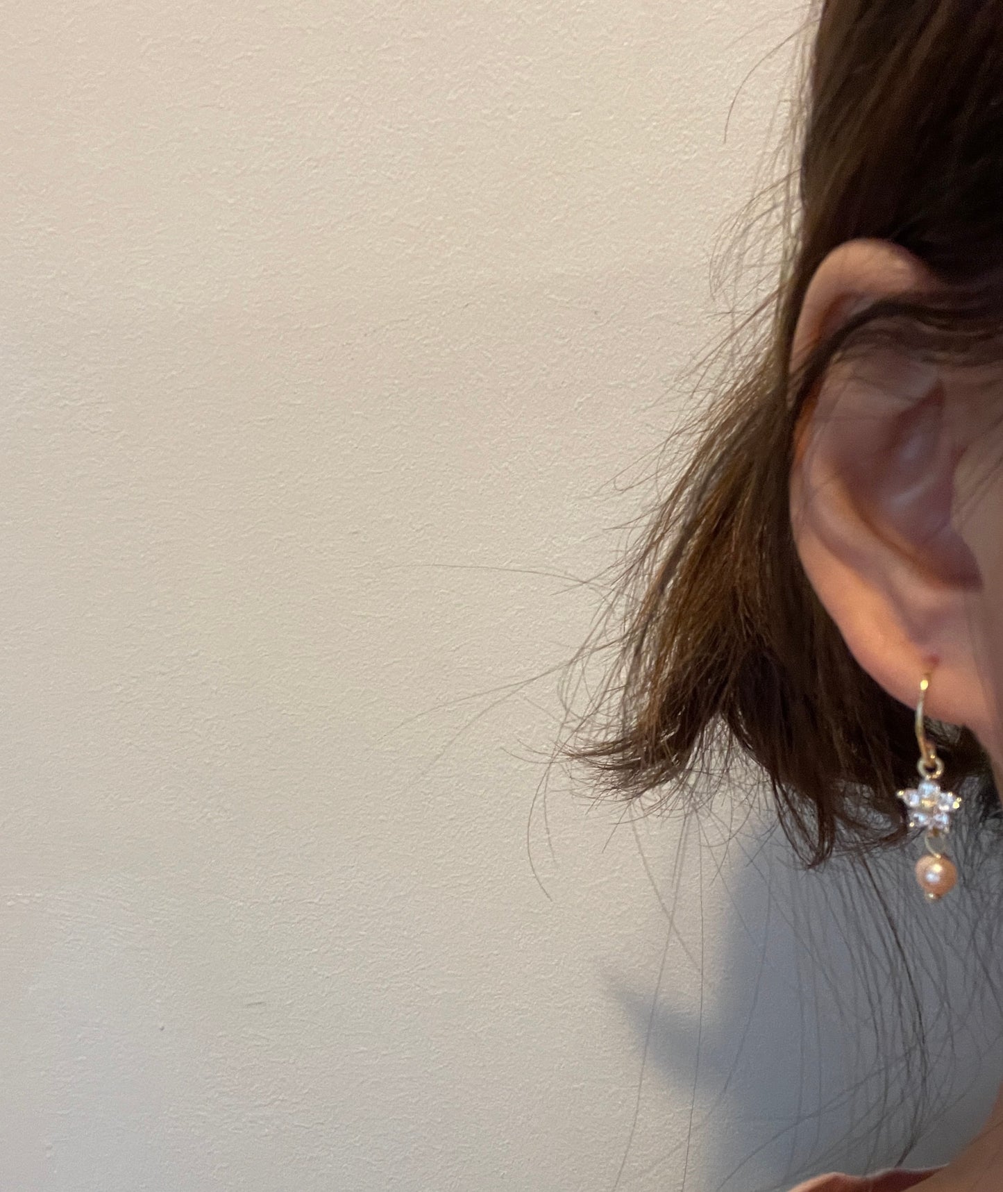Natural pink pearl earrings, 14K gold dangle drop earrings, Real pink pearl earrings, Pink cz flower earrings, Bridesmaid wedding earrings