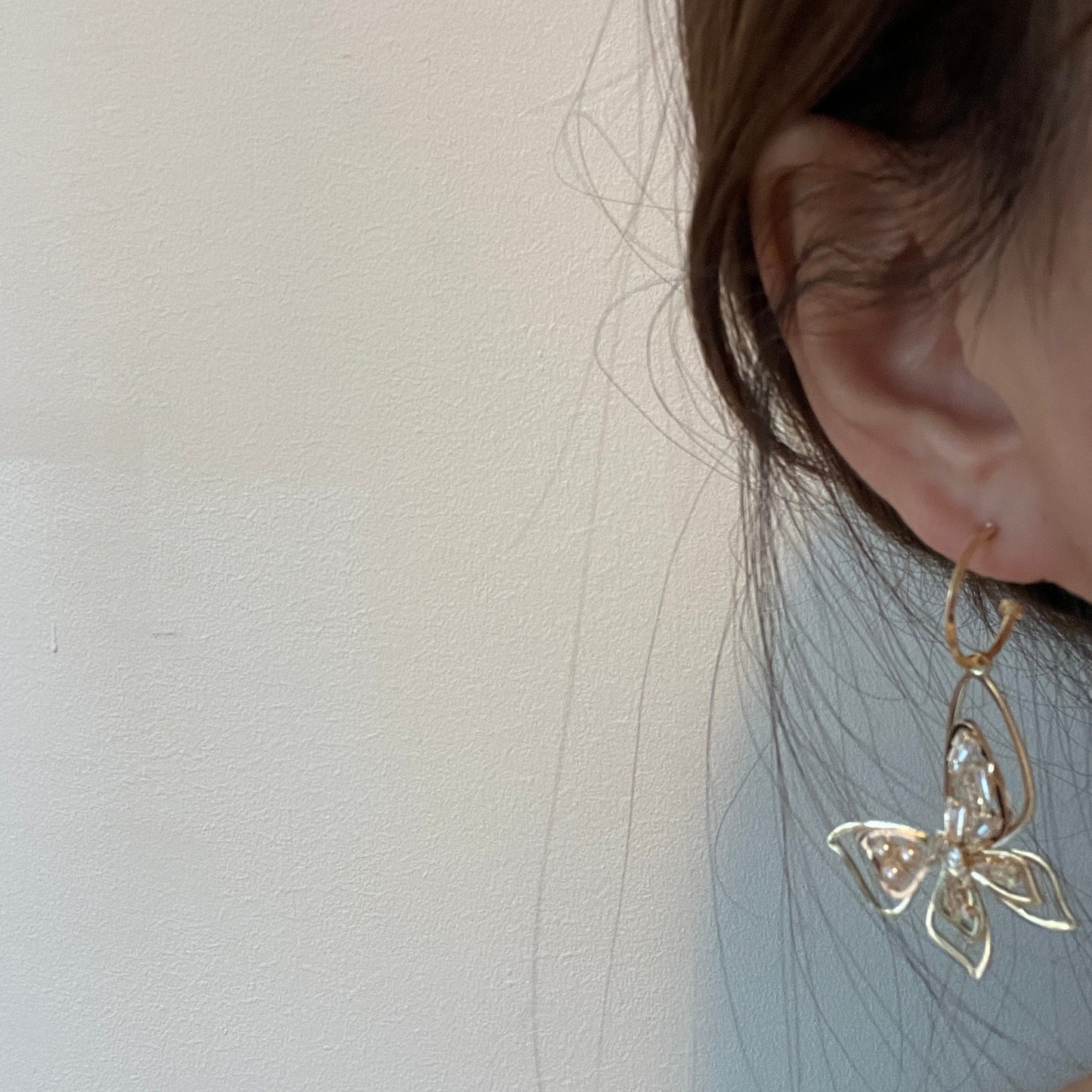 Mismatched Butterfly Dangle, Asymmetric Earrings, Pearl Drop Gold Earrings, Large Dangle Earrings, Statement Hoop Earrings, Romantic Jewelry