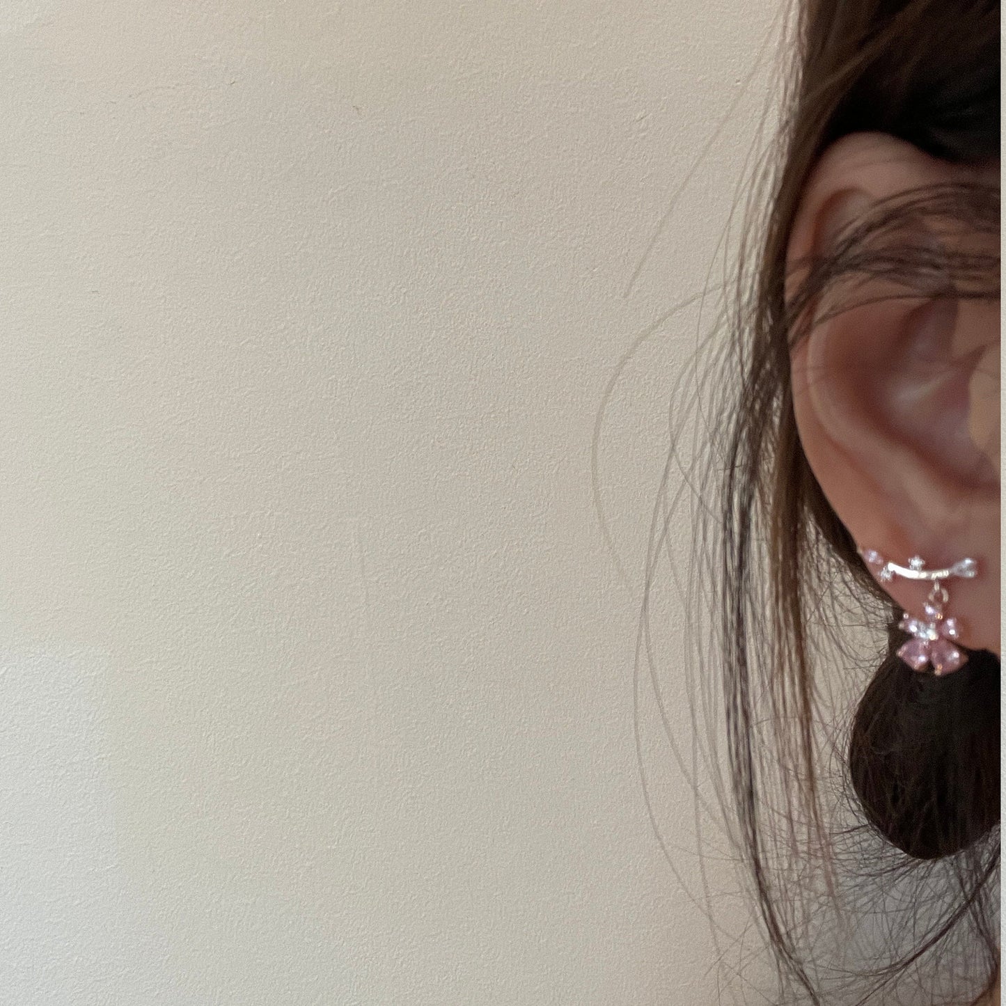 Pink flower earrings, Cherry blossom earrings, Japanese sakura earrings, Dainty ear climber, Star celestial ear jacket, Pastel pink earrings