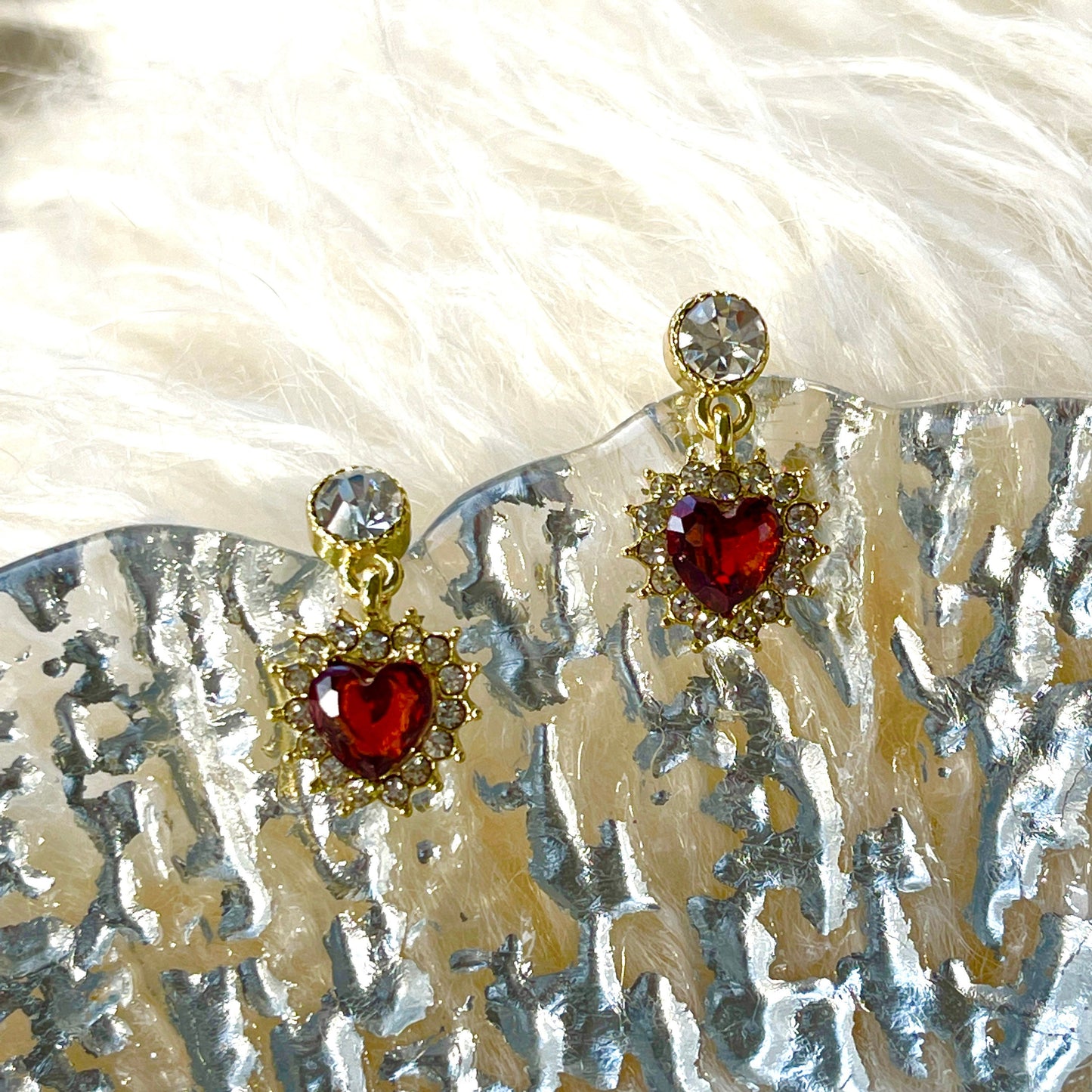 Red Heart Earrings, Gold Lace Earrings, Ruby Gemstone Earrings, Romantic Heart Stud, Vinatge Earrings, Bridesmaid Wedding Anniversary Gift