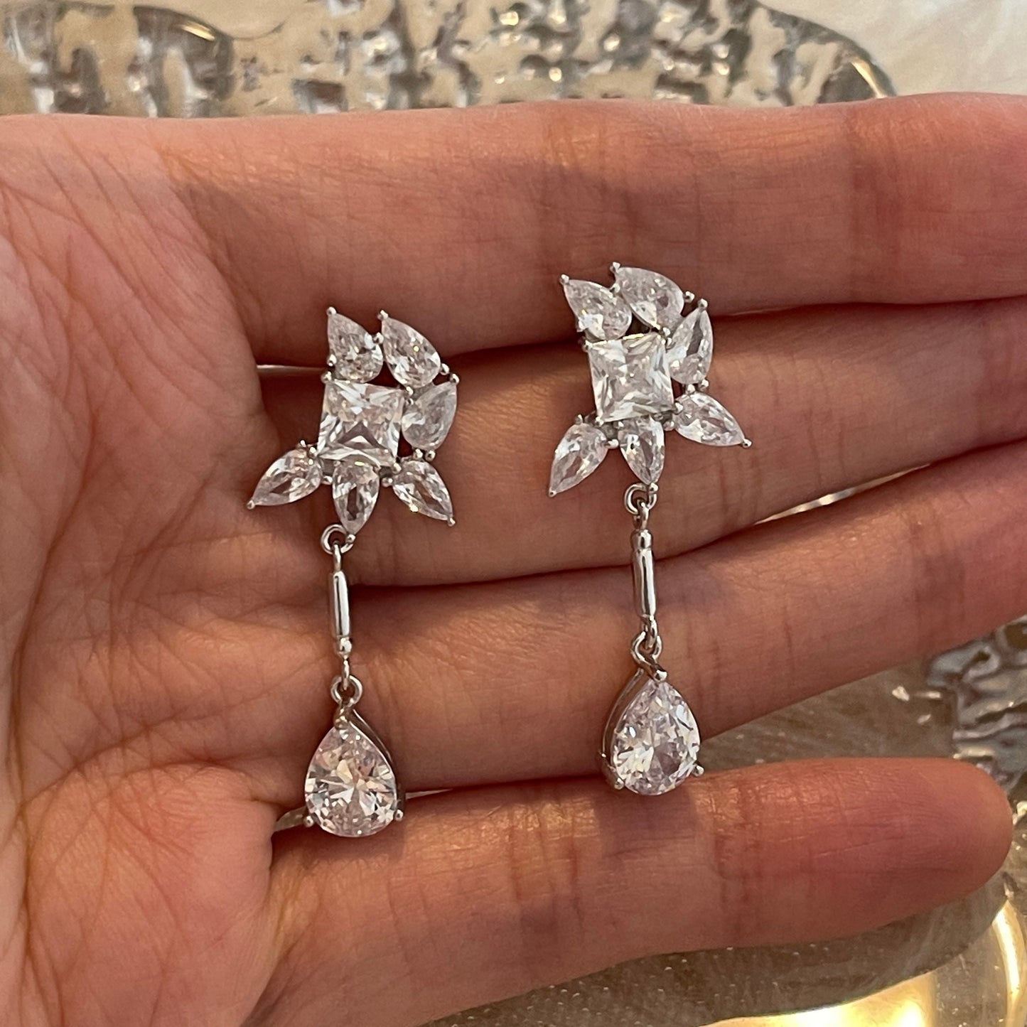 Romantic Bridal Earrings, Ivy Leaf Earrings, Flower Earrings, Diamond CZ Dangle Earrings, Classic Wedding Earrings, Bridal Teardrop Earrings
