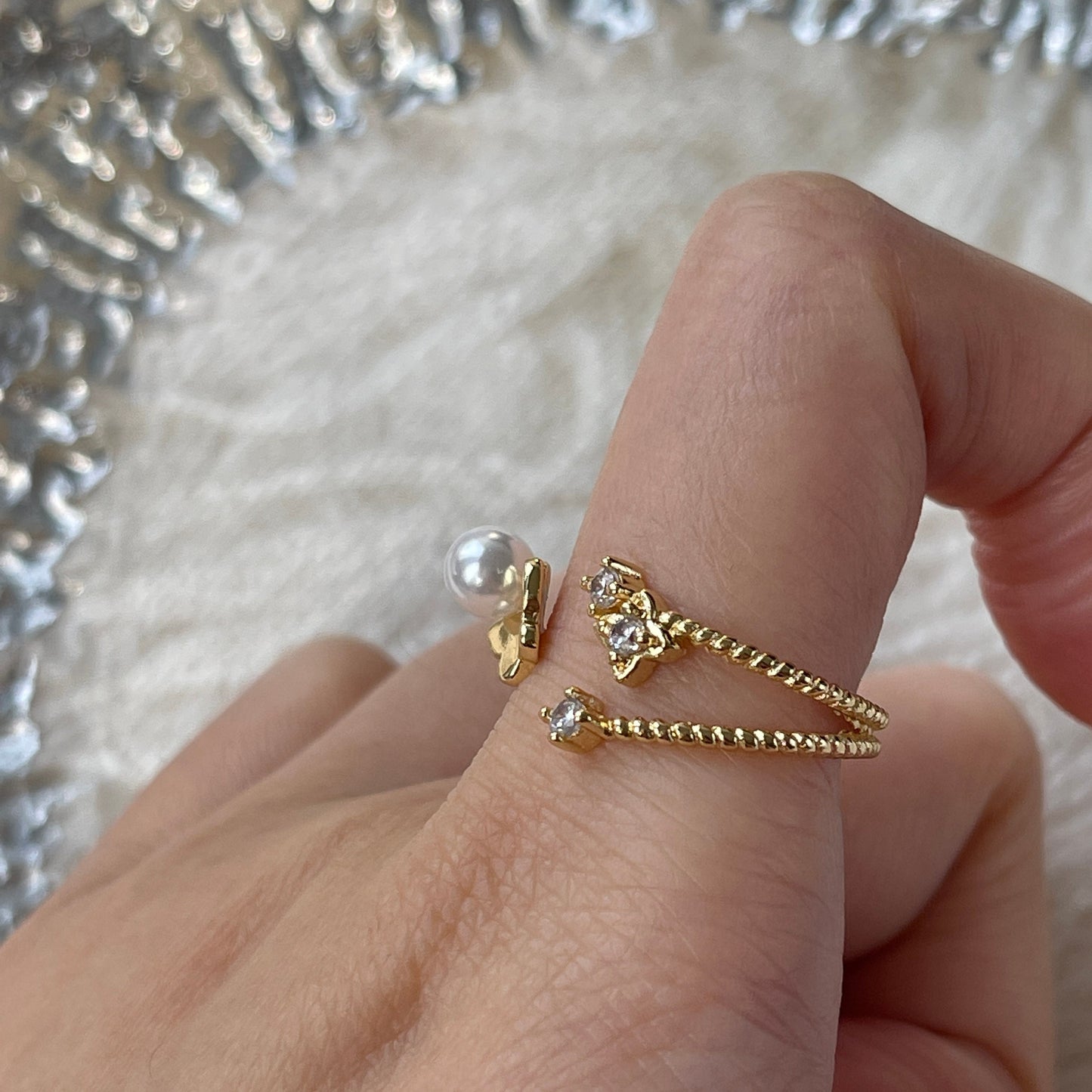 Gold butterfly ring, Pearl floral ring, Multi layer ring, Golden star ring, Minimalist stacking ring, Gold vine cz ring, Dainty open rings