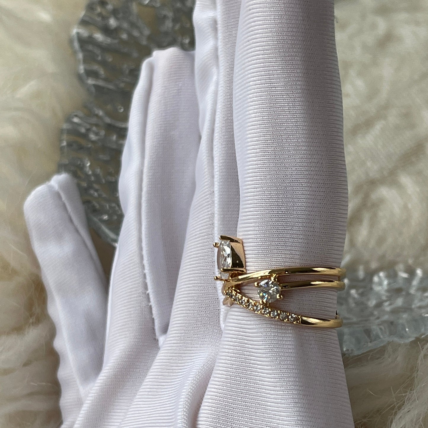 Interlocking twist ring, cocktail statement ring, Infinity chunky ring, Multi layer ring, gold cz ring, stackable boho ring, dainty ring