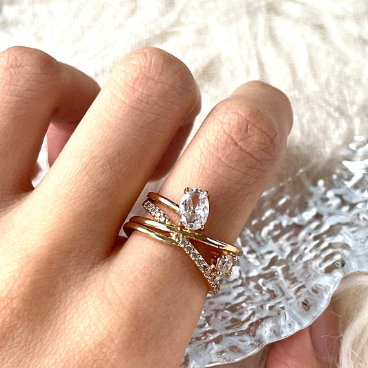 Interlocking twist ring, cocktail statement ring, Infinity chunky ring, Multi layer ring, gold cz ring, stackable boho ring, dainty ring