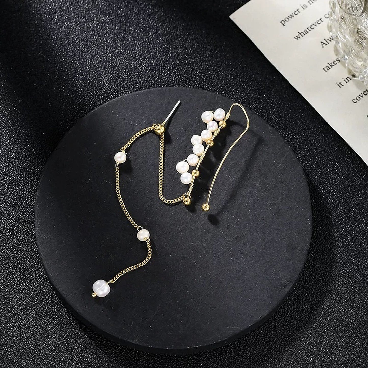 Pearl gold ear wrap, Floral ear cuff, Pearl ear climber, Floral ear cuff, Long dangle earrings, Minimalist ear climber, Bridesmaid earrings