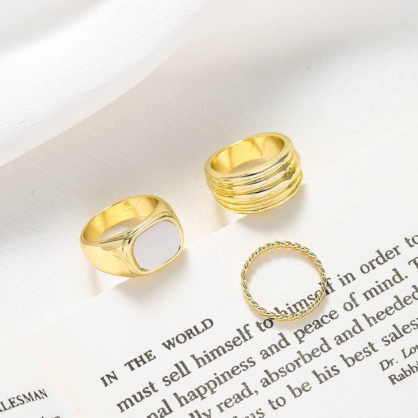 K-pop Chunky Rings, Black and White Ring Set, Gold Vine Twisted Ring, Punk Ring Set, Wide Band Ring, Signet Ring, Statement Cocktail Ring