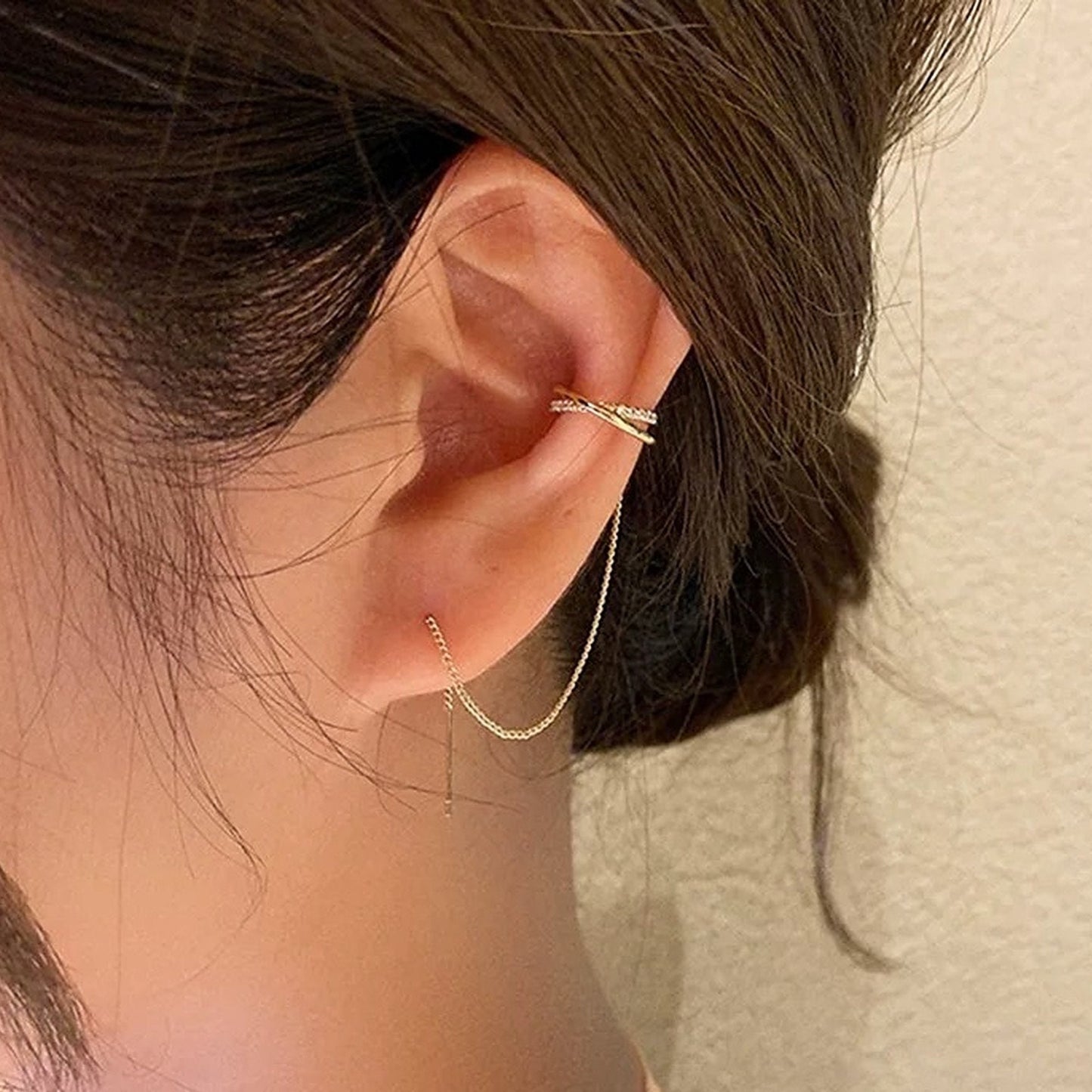 Dainty Ear Threader, Conch Ear Cuff, Cz Ear Wrap, Interlocking Earrings, Vine Earrings, Delicate Ear Threader, Drop Dangle Threader, Minimal